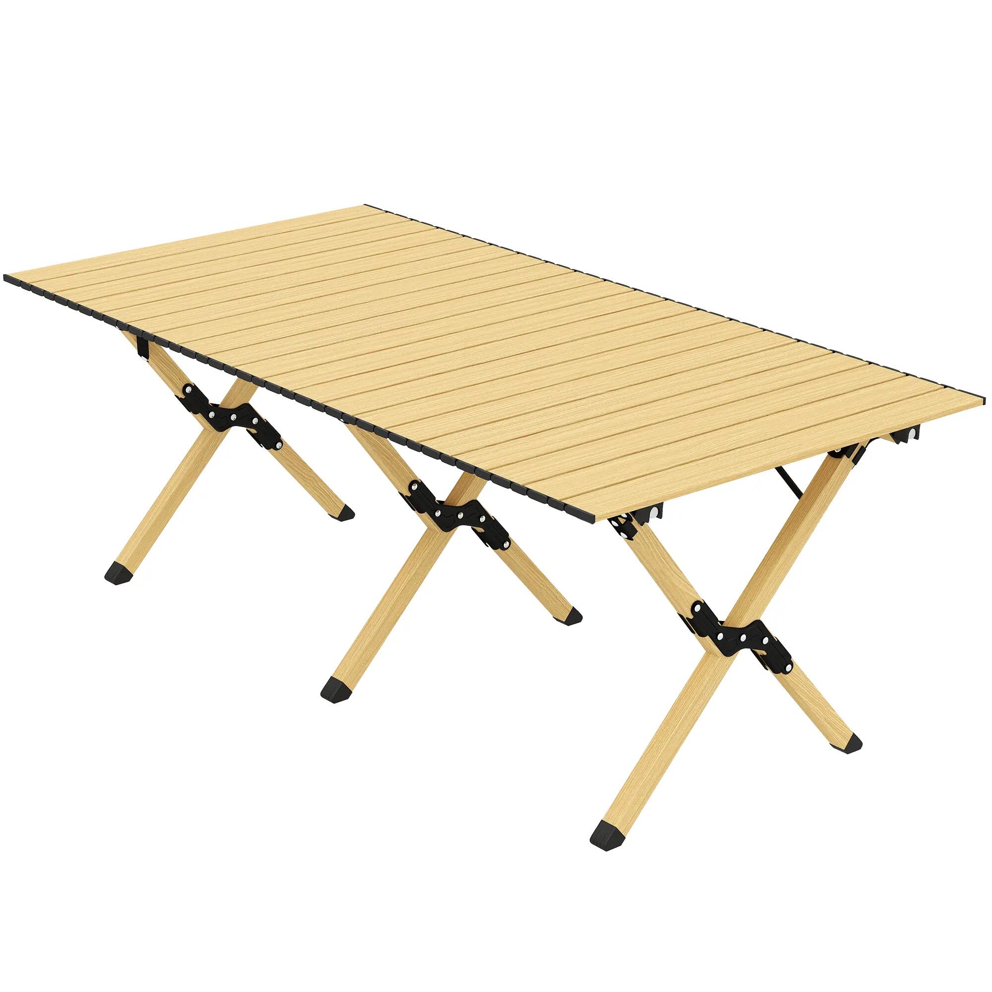 table pliante - camping - rectangulaire aspect bois - double pliage - naturel 2/6