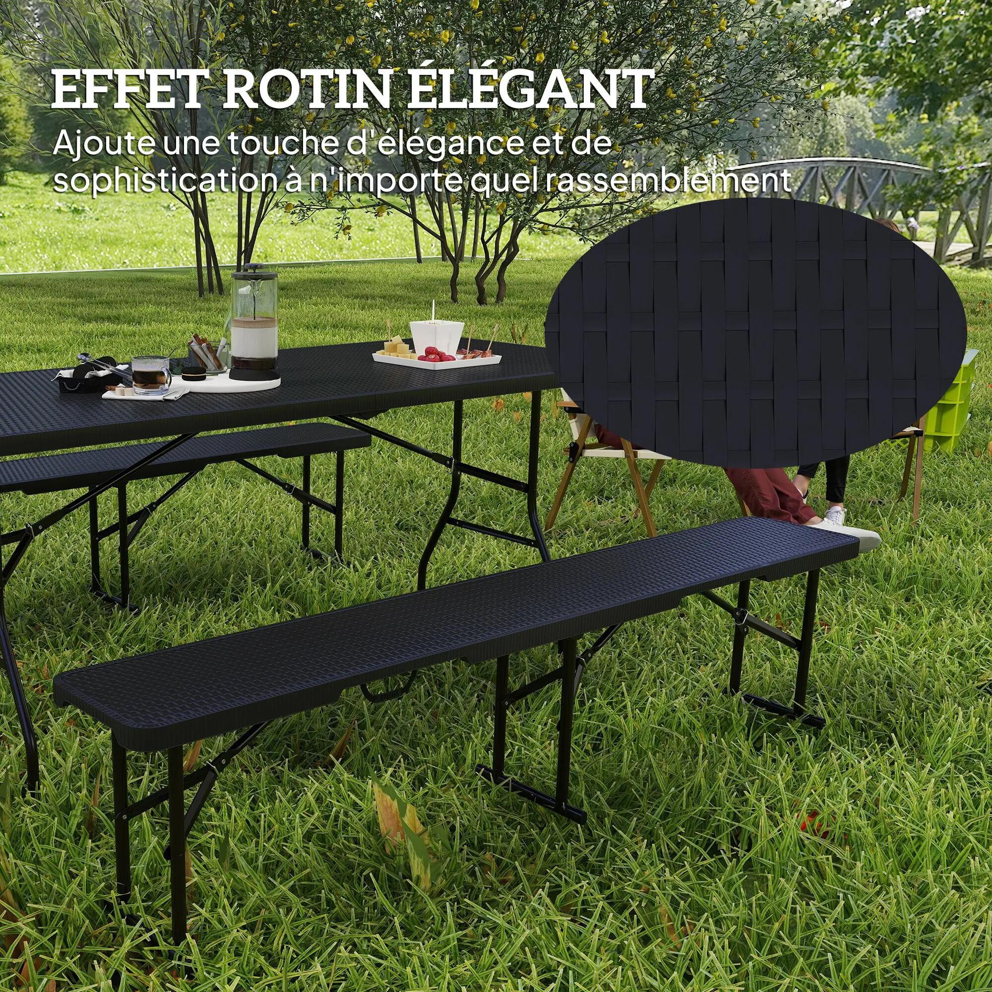 Table pliante - Camping - Unisexe - Effet rotin, Pliable, Poignées - Noir 6/6
