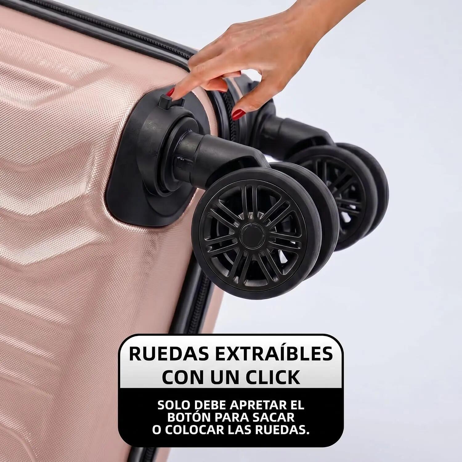 Maleta Equipaje de Mano 40x30x20cm (27L) Ruedas 360º Desmontables. Oro Rosa 6/7
