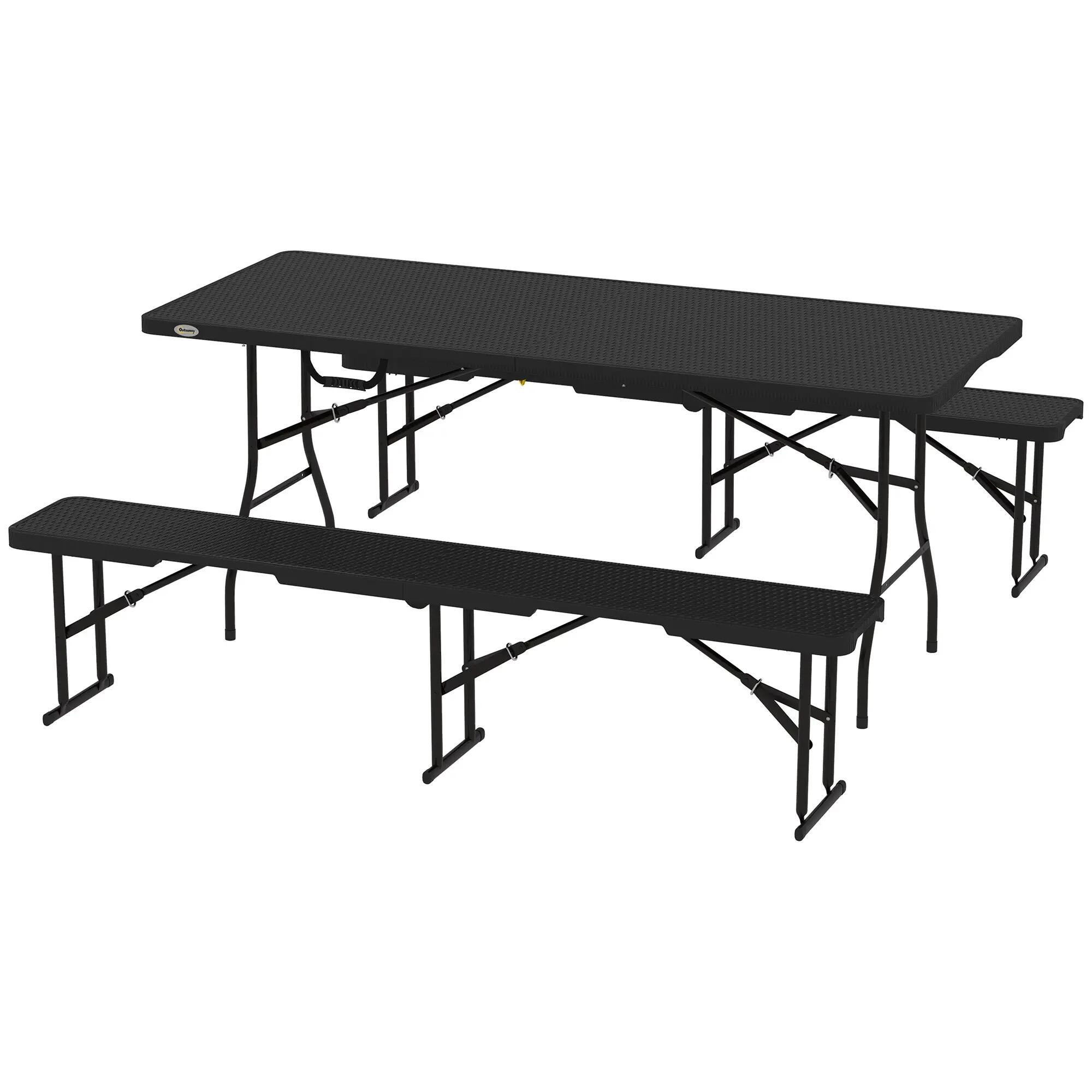 Table pliante - Camping - Unisexe - Effet rotin, Pliable, Poignées - Noir 2/6