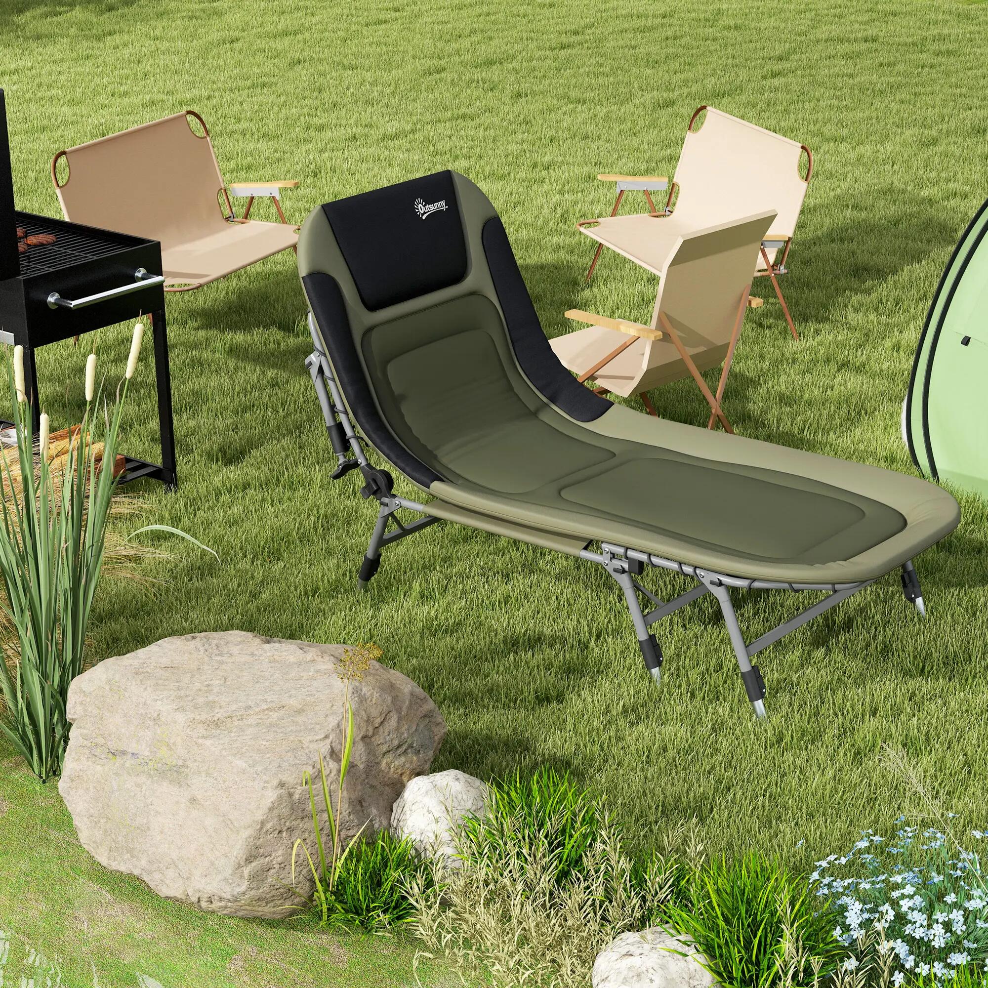 Lit de camp - Pliable, dossier réglable - Vert 4/6