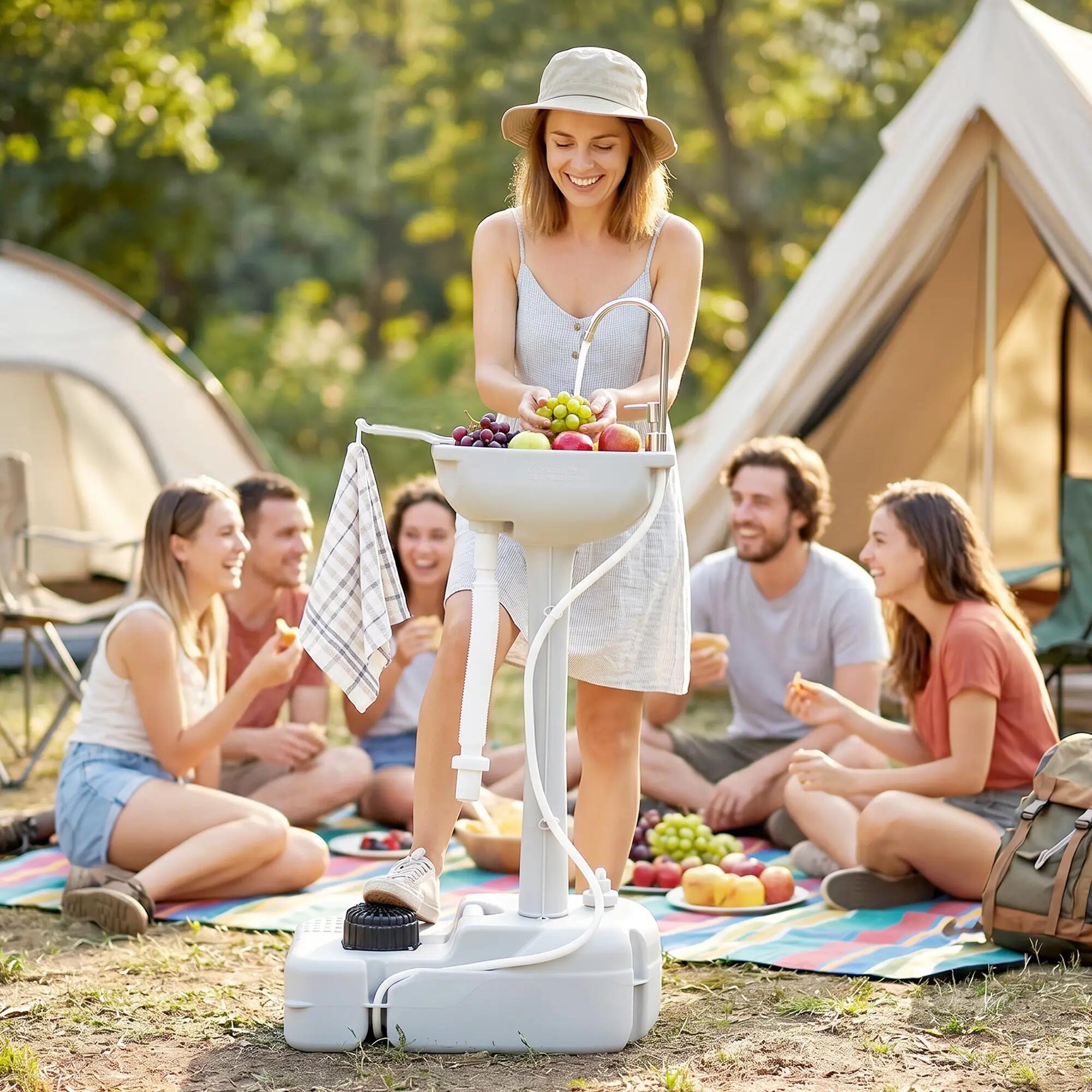 Lavabo - camping - unisexe - pompe à pied, roulettes - blanc 4/6