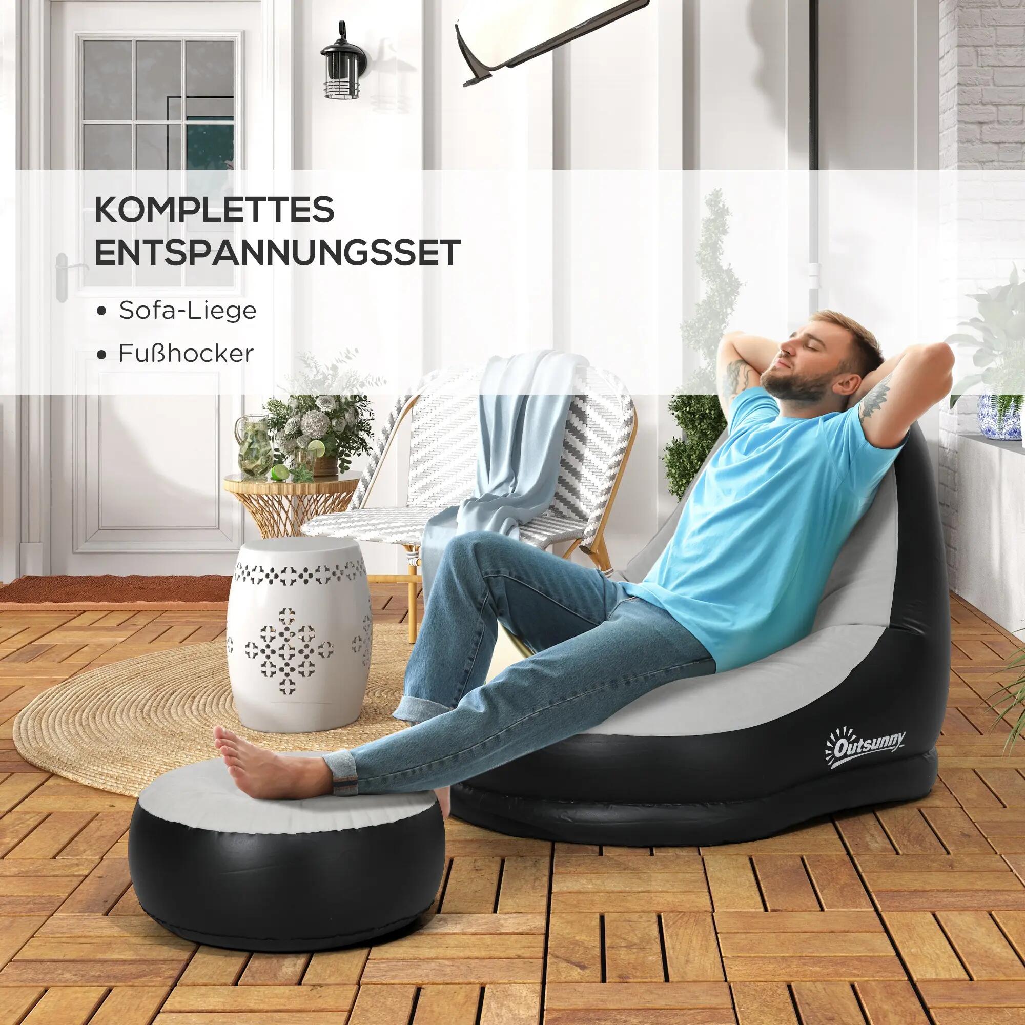 fauteuil gonflable - camping - détente avec repose-pieds - gris/noir 6/6