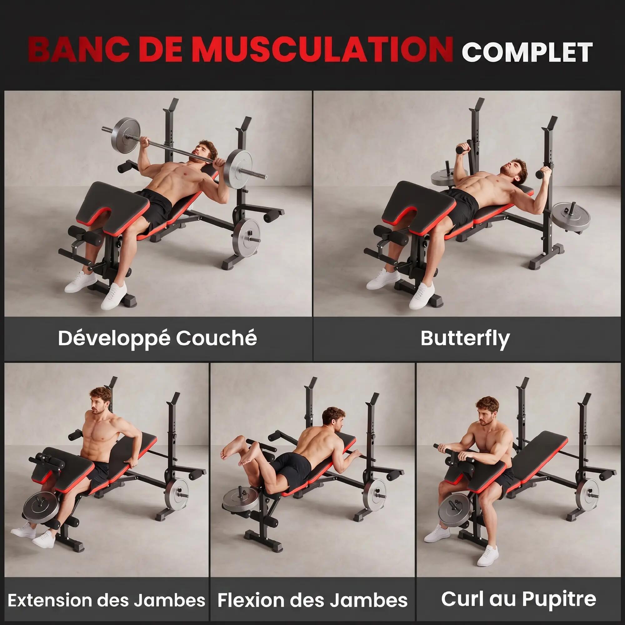 Banc musculation - forme - multifonction, réglable - noir 6/6