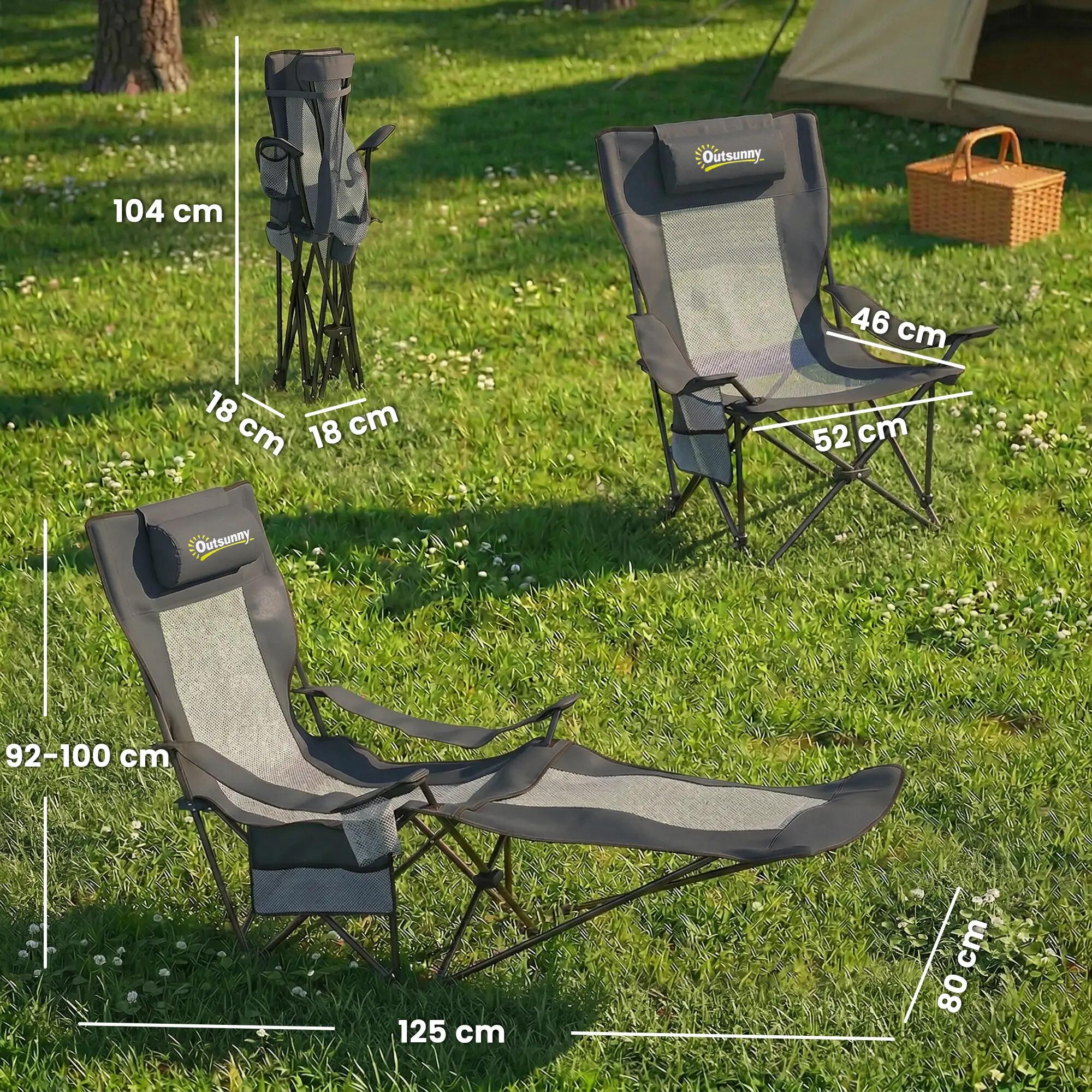 chaise pliable - pêche - dossier réglable, repose-pieds - gris 5/6