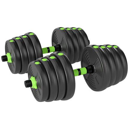 Kit haltères 3 en 1 musculation - Barre Olympic + Curl EZ - 30Kg - vert noir