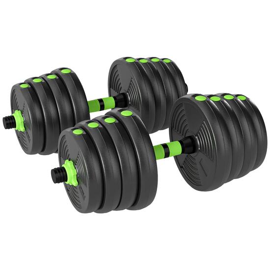 Kit haltères 3 en 1 musculation - Barre Olympic + Curl EZ - 30Kg - vert noir