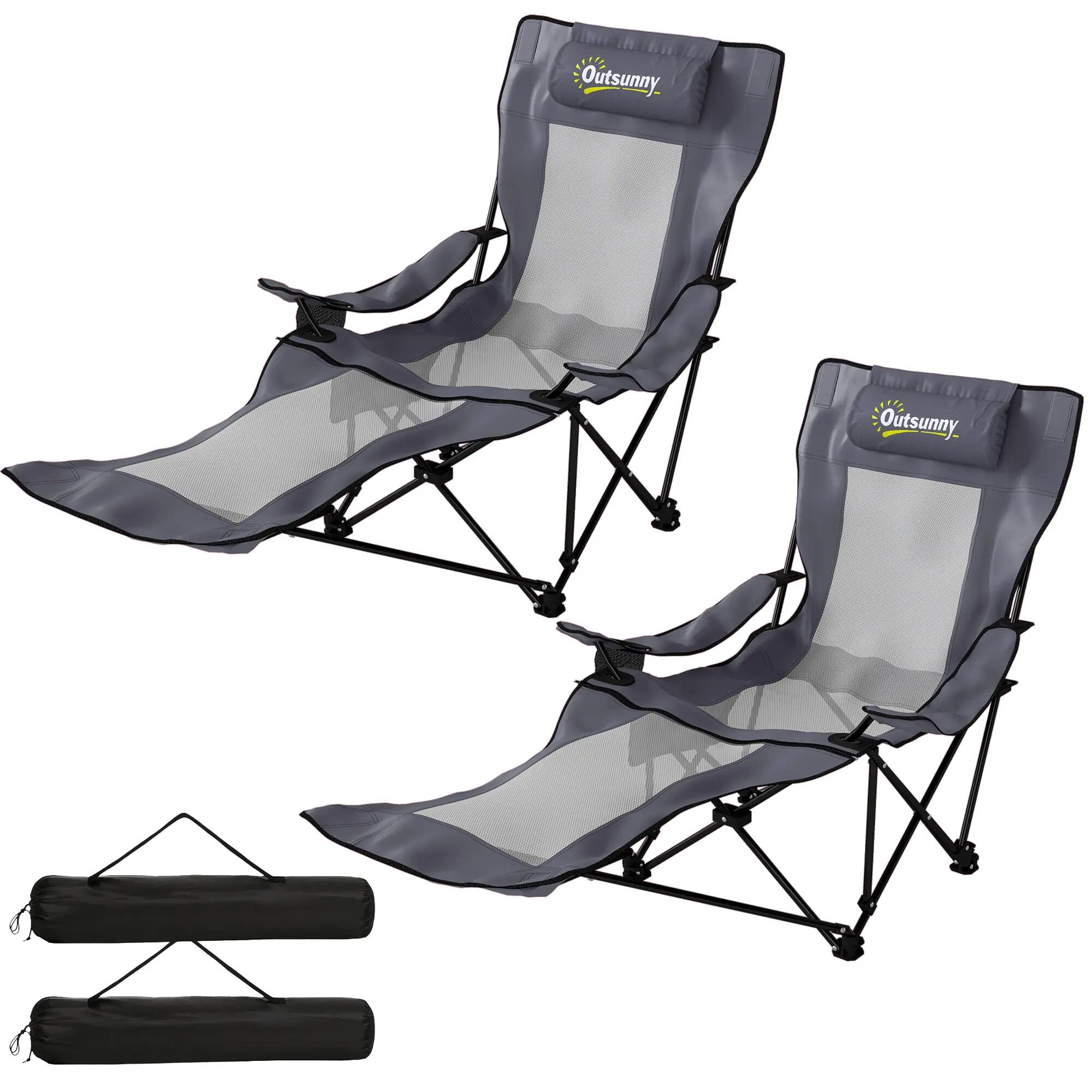 chaise pliable - pêche - dossier réglable, repose-pieds - gris 2/6
