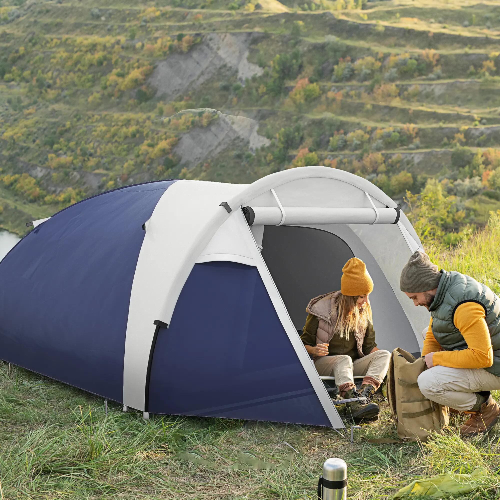 Tente de camping - Plein air - Pop-up, imperméable, 2 portes - Bleu 3/6