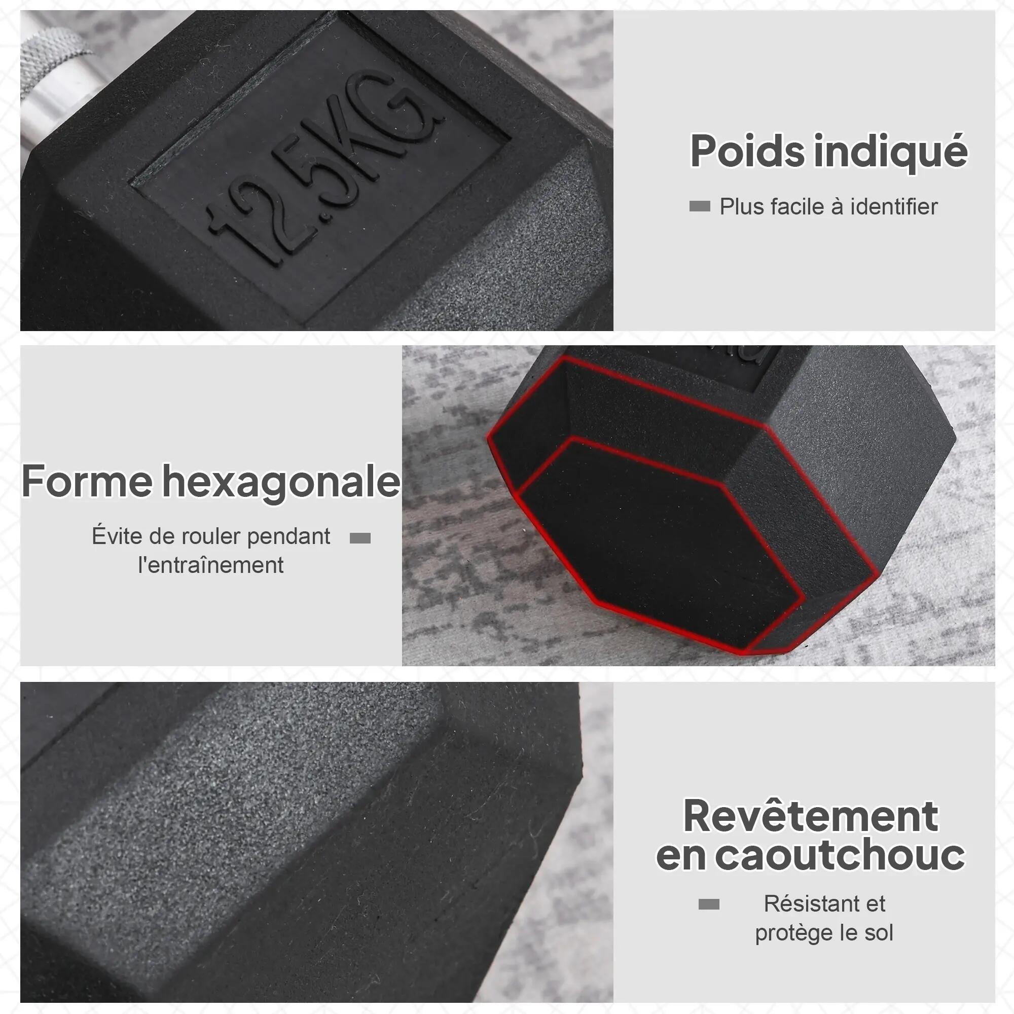 Haltère hexagonal 12,5 Kg fonte caoutchouté 5/5