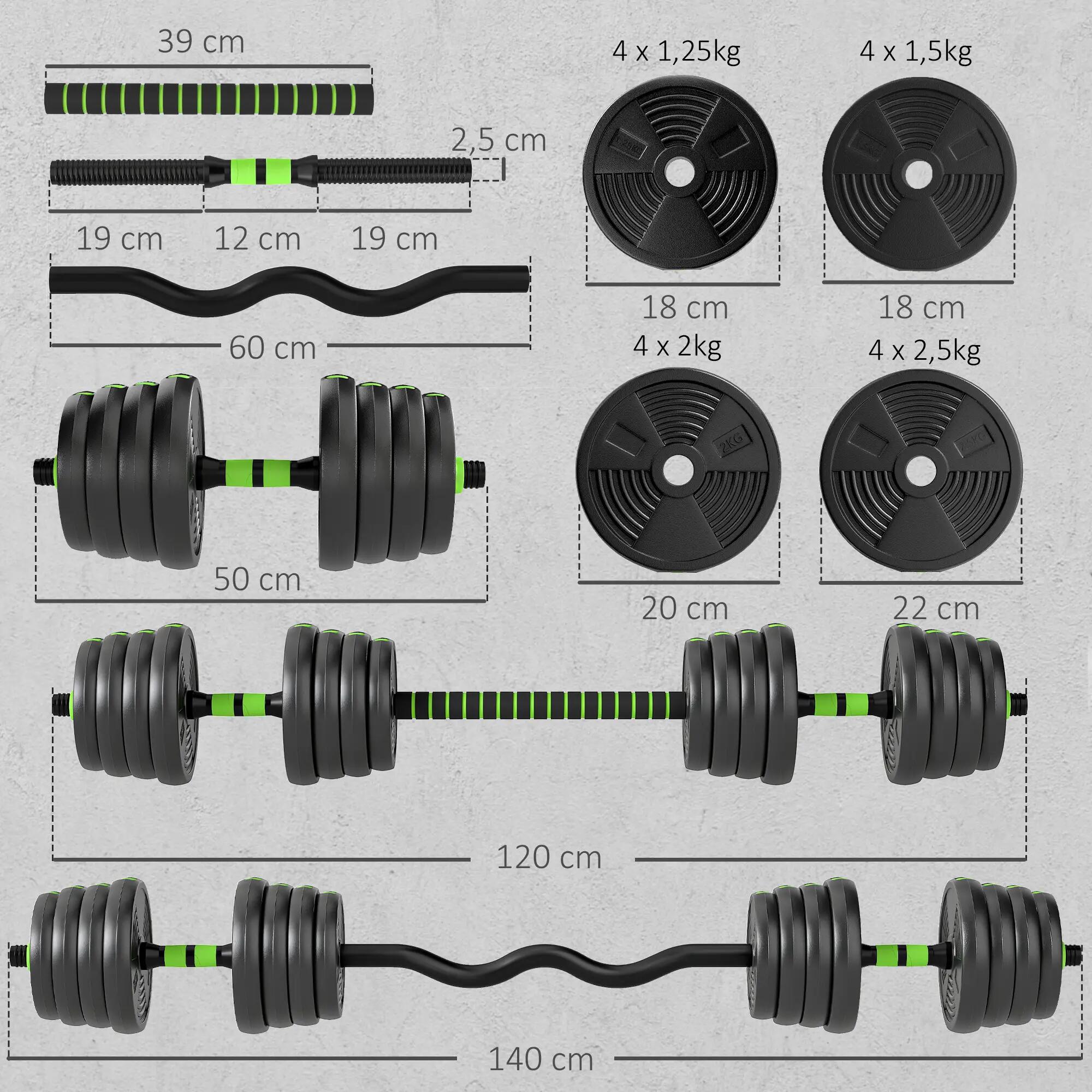Kit haltères 3 en 1 musculation - Barre Olympic + Curl EZ - 30Kg - vert noir 3/5