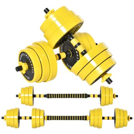 Kit haltères/barre - Musculation - Réglable 3 en 1 - Jaune/noir