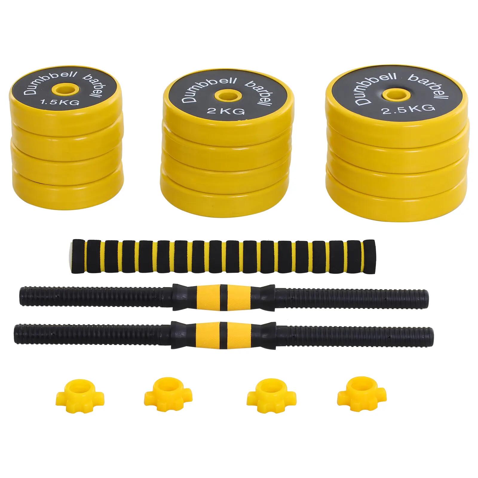 Kit haltères/barre - Musculation - Réglable 3 en 1 - Jaune/noir 2/6