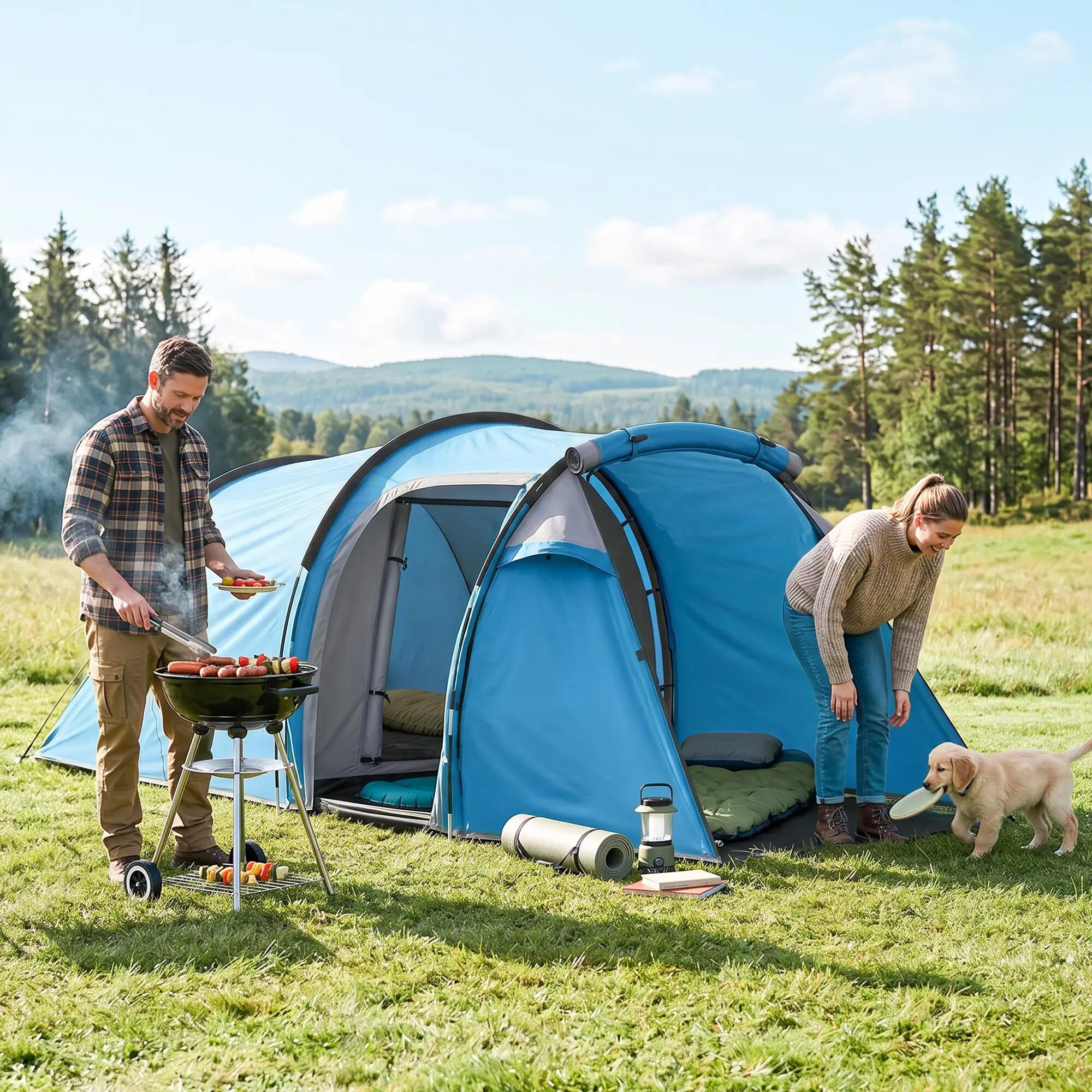 Tente de camping - Plein air - Pop-up, vestibule - Bleu clair 3/6