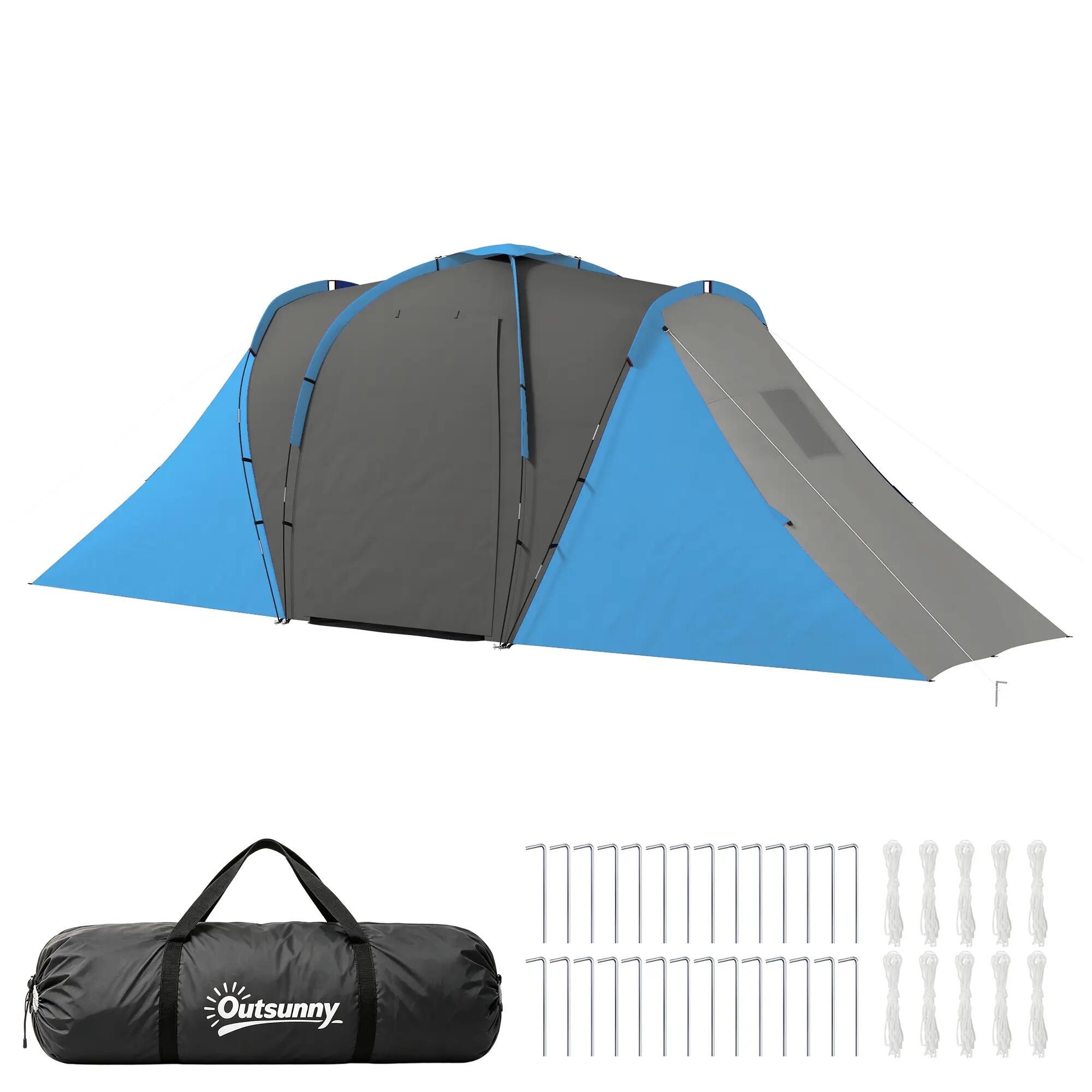 Tente tunnel - Camping - 2 chambres, 2000 mm - Gris/bleu 2/6