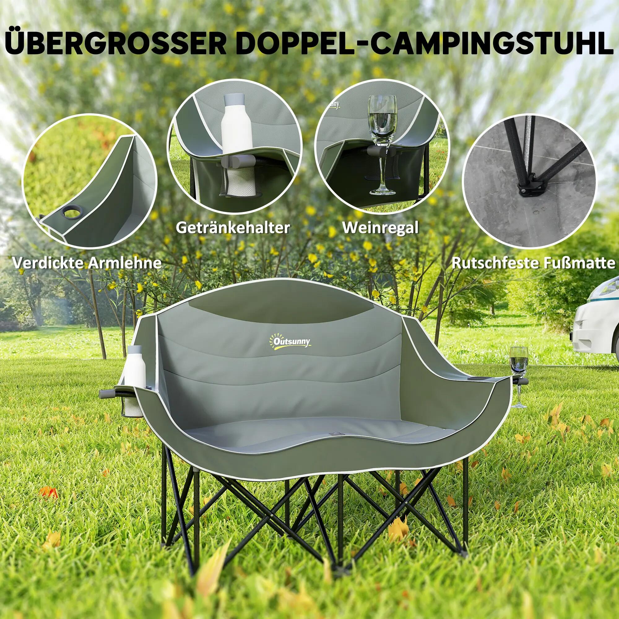 Chaise camping pliante 2 places gobelet sac transport 250kg verte 6/6