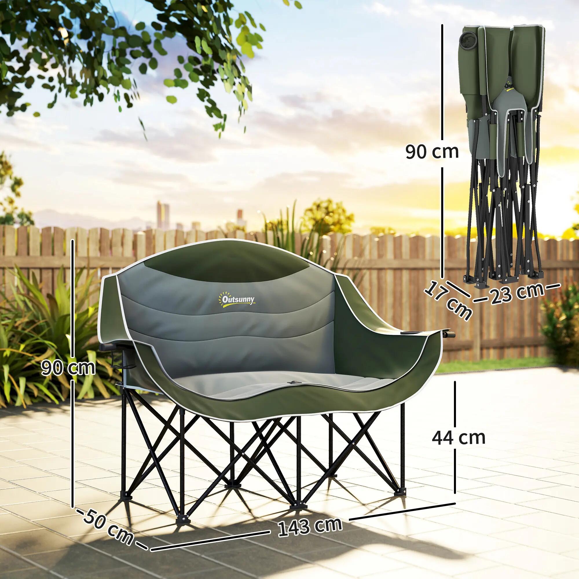 Chaise camping pliante 2 places gobelet sac transport 250kg verte 5/6