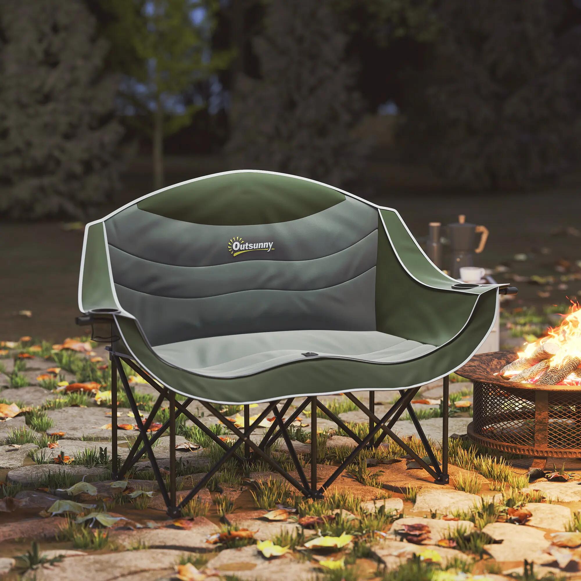 Chaise camping pliante 2 places gobelet sac transport 250kg verte 4/6