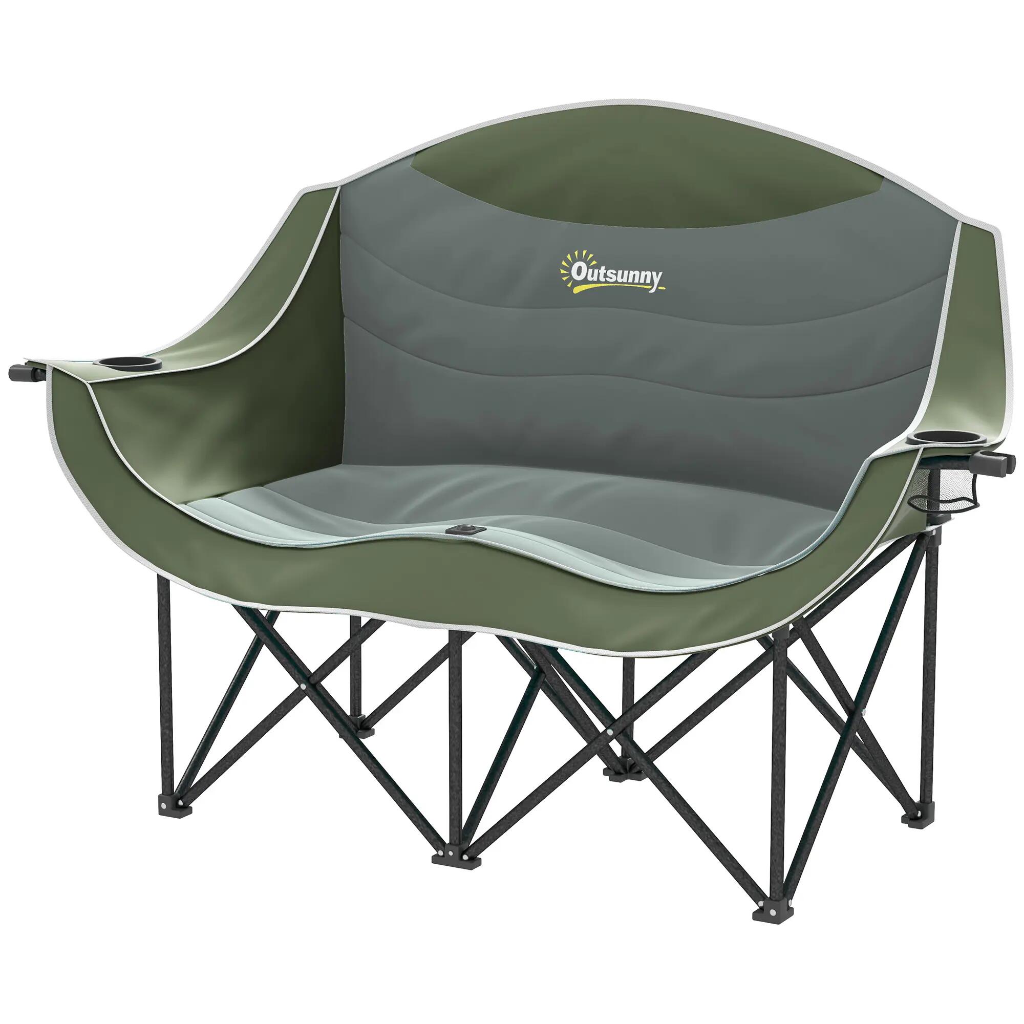 Chaise camping pliante 2 places gobelet sac transport 250kg verte 2/6