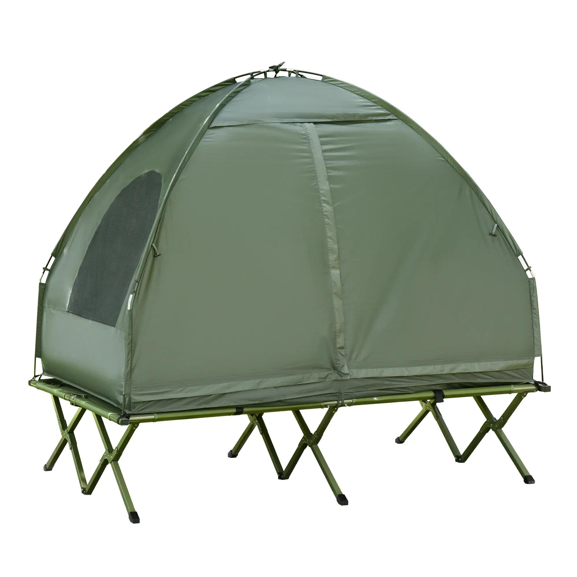 Tente de camping - Avec lit de camp et matelas gonflable - Vert 2/6