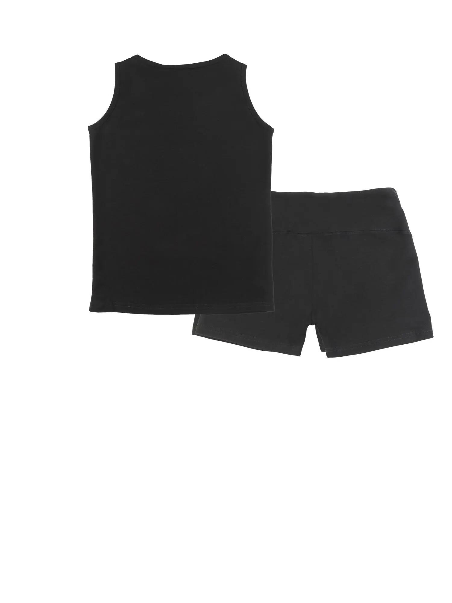 Conjunto esportivo dourado para meninas, composto por regata e shorts. 2/2