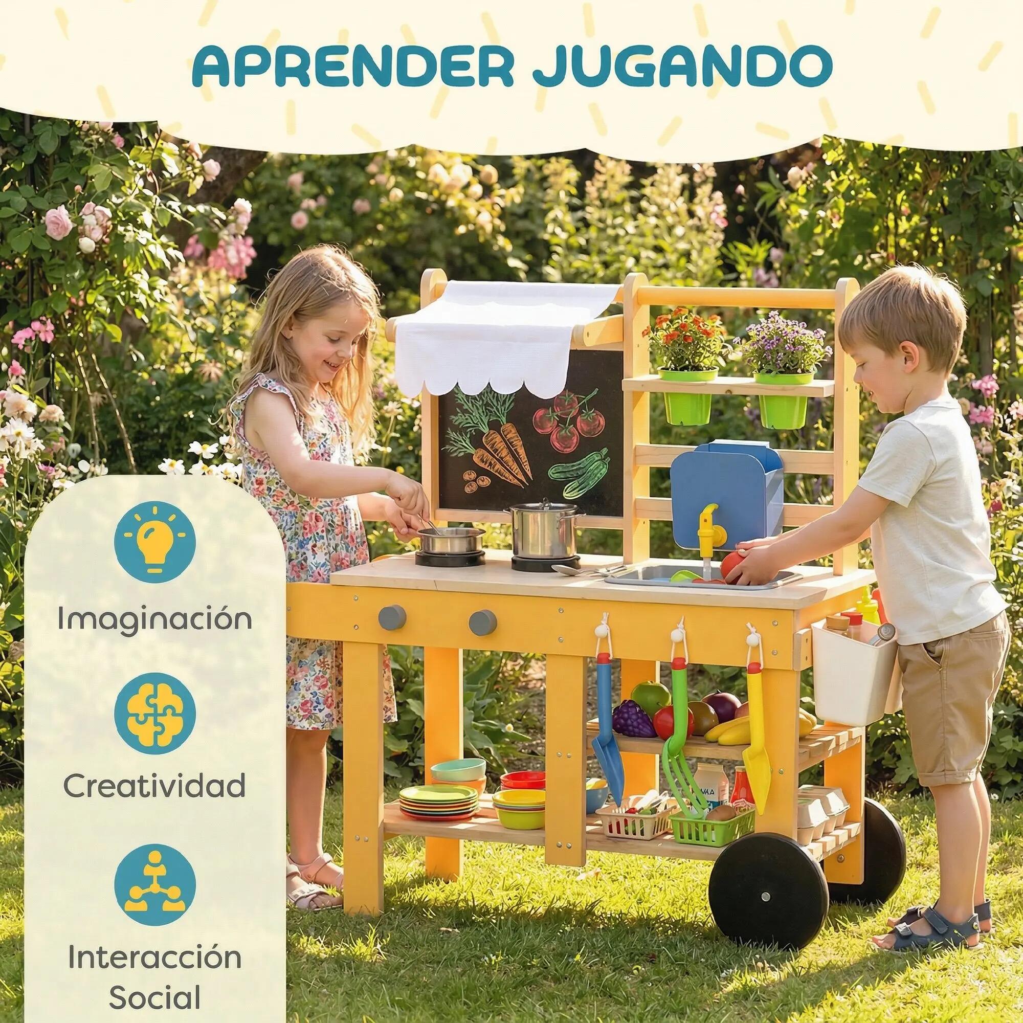 Cocina Juguete Exterior AIYAPLAY 84.2x34.4x90 cm Amarillo 5/5
