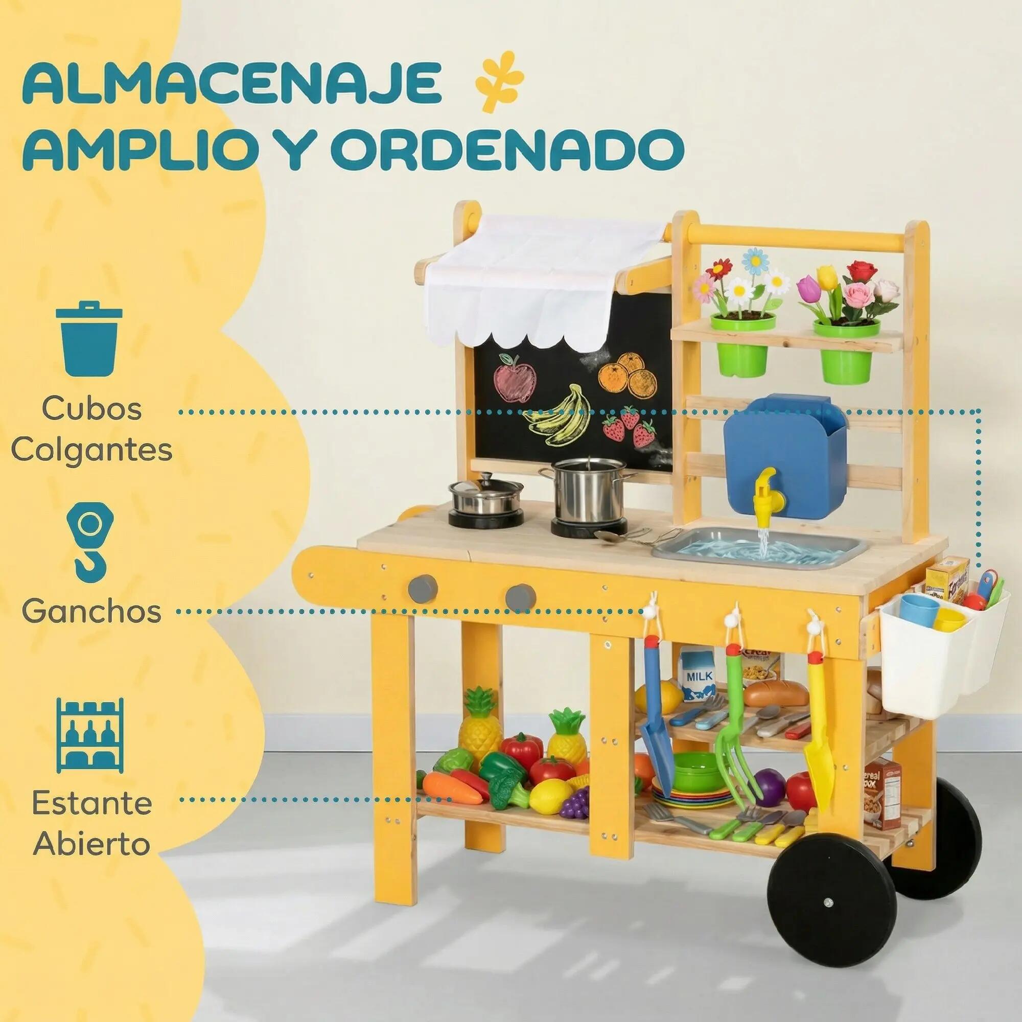 Cocina Juguete Exterior AIYAPLAY 84.2x34.4x90 cm Amarillo 4/5