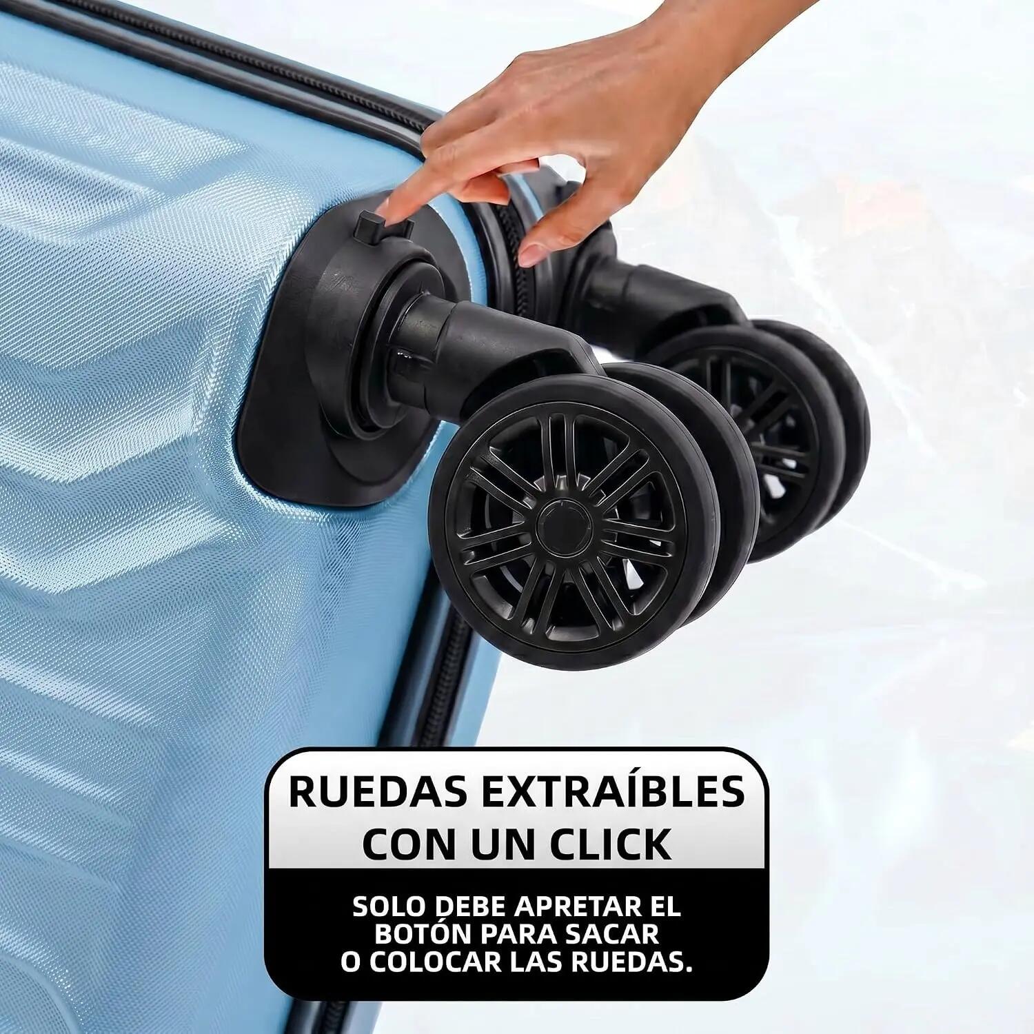 Maleta Equipaje de Mano 40x30x20cm (27L) Ruedas 360º Desmontables. ABS Celeste 6/7