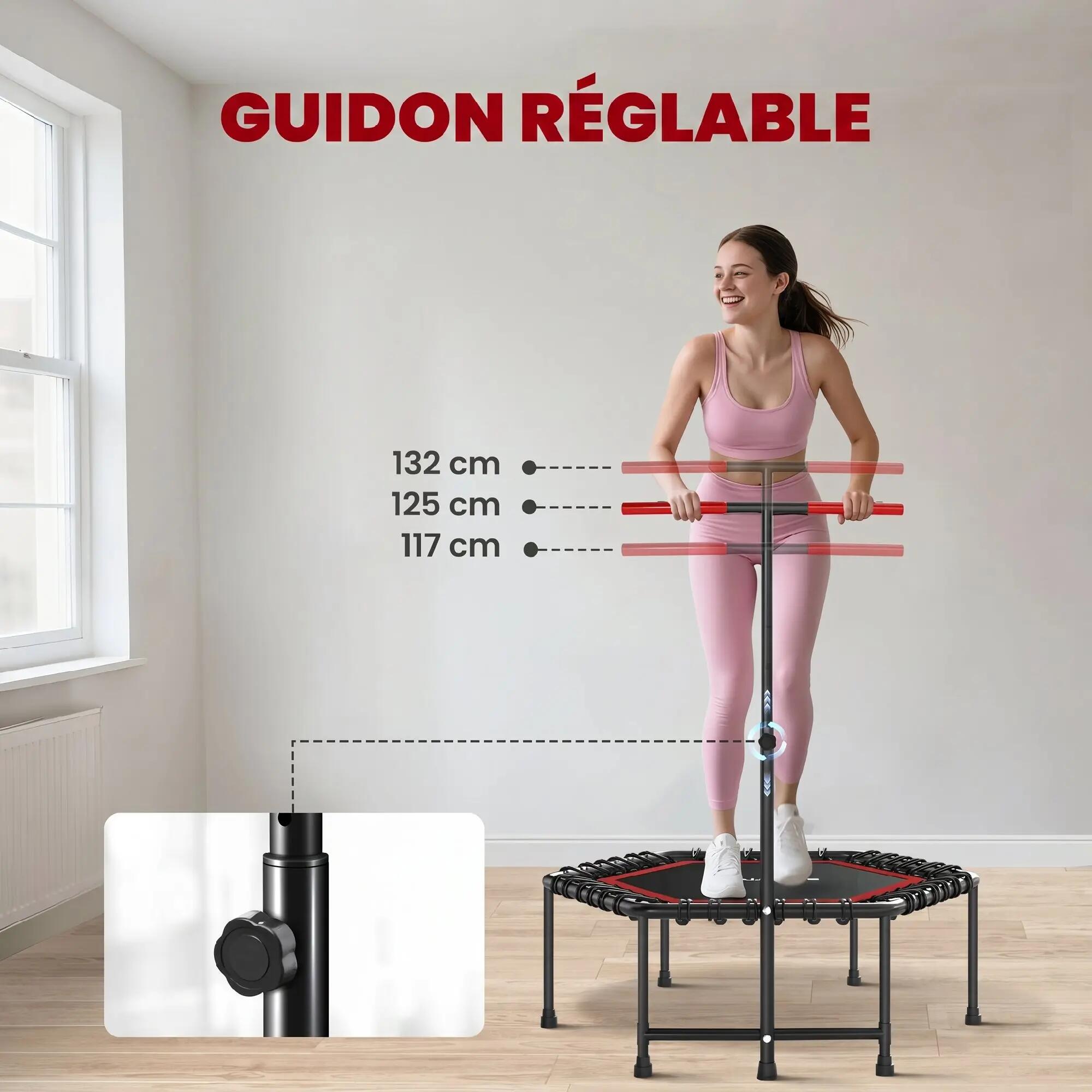 Trampoline de fitness 114 cm, cordes élastiques, poignée réglable 3 positions, t 6/9