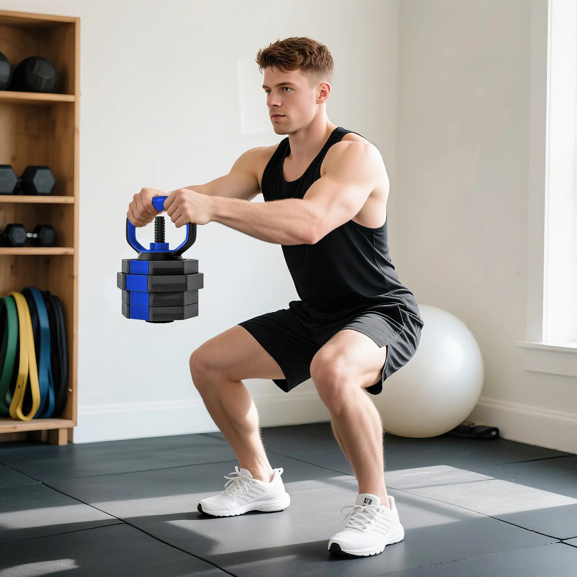 Ensemble d'haltères musculation multifonction 4 en 1 - total 20Kg - PVC bleu 4/5
