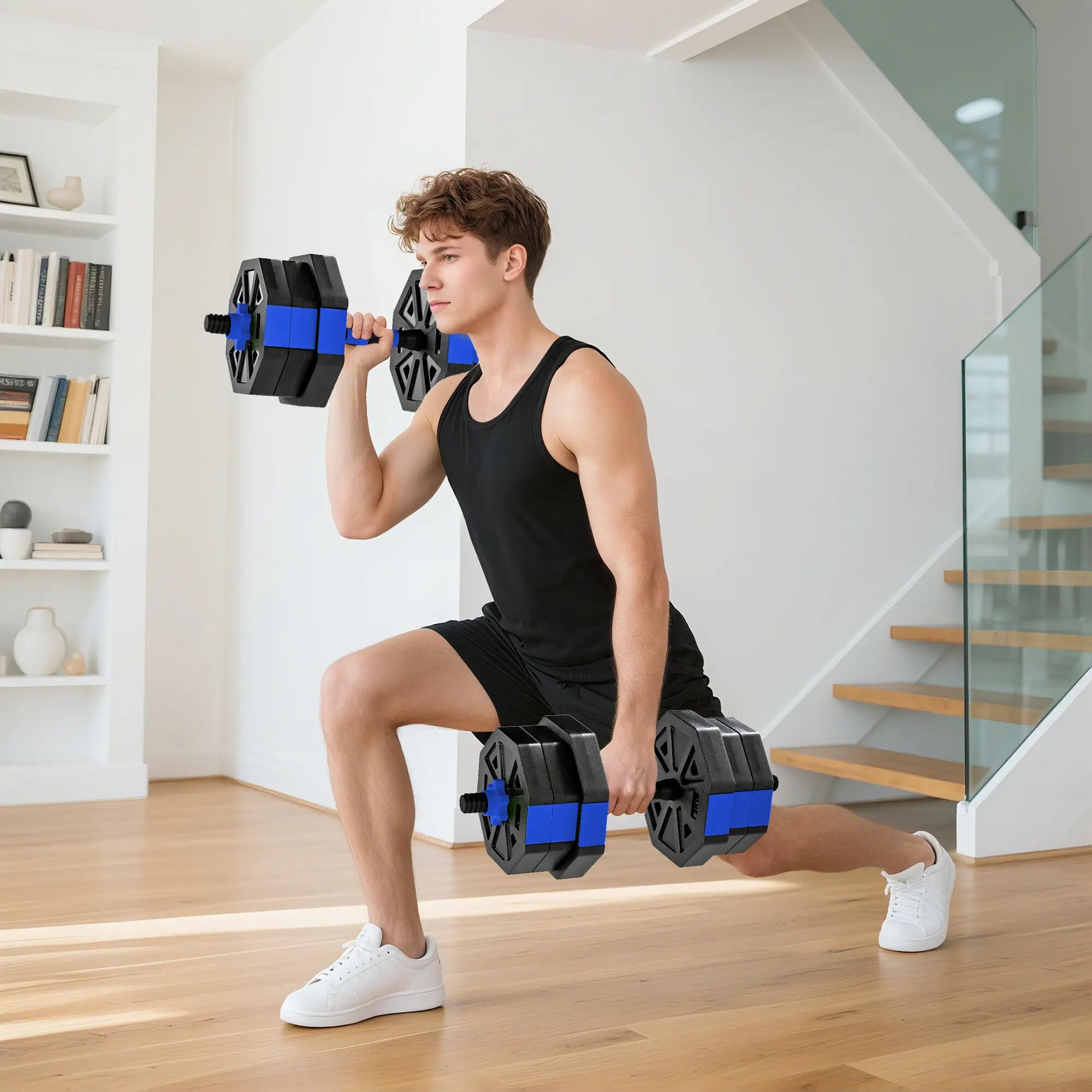 Ensemble d'haltères musculation multifonction 4 en 1 - total 20Kg - PVC bleu 2/5
