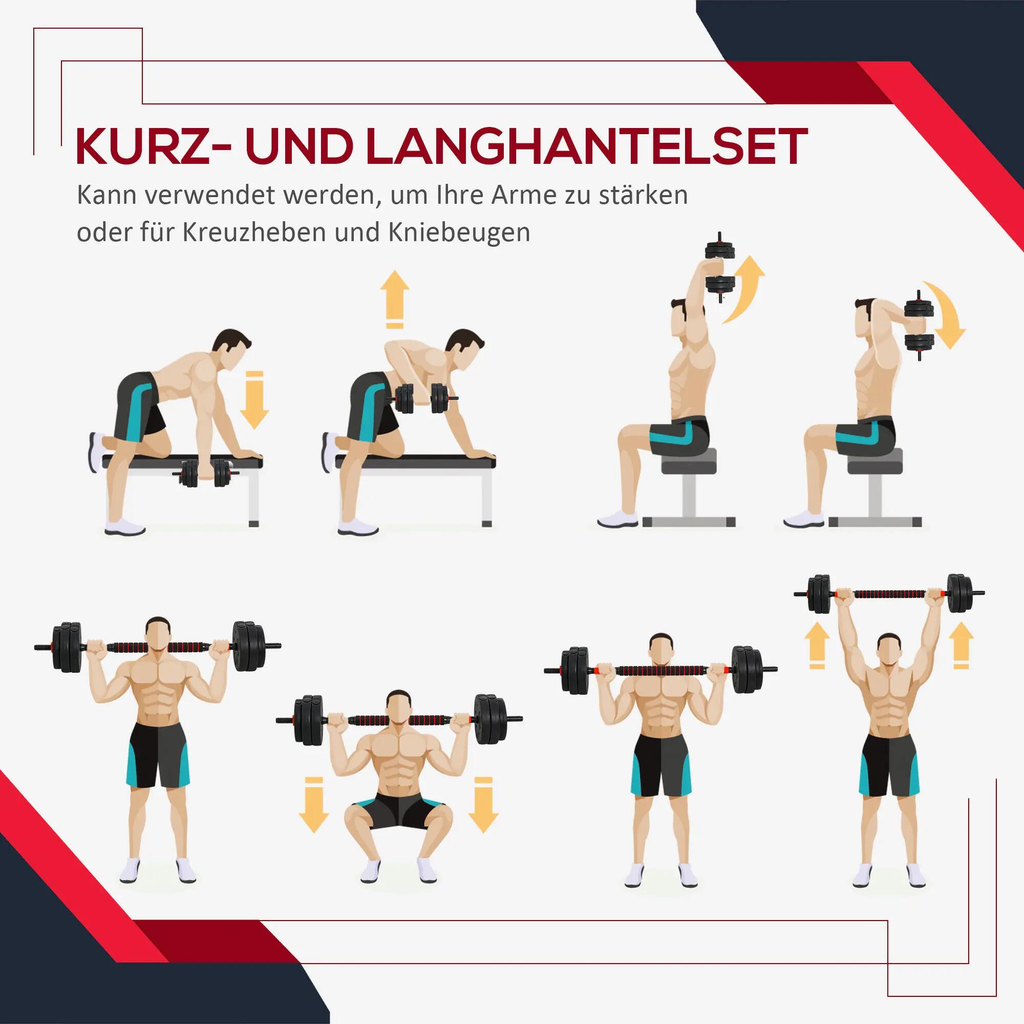 Ensemble d'haltères 2 en 1 - Musculation - Kit modulable, 25 kg - Noir/rouge 6/6