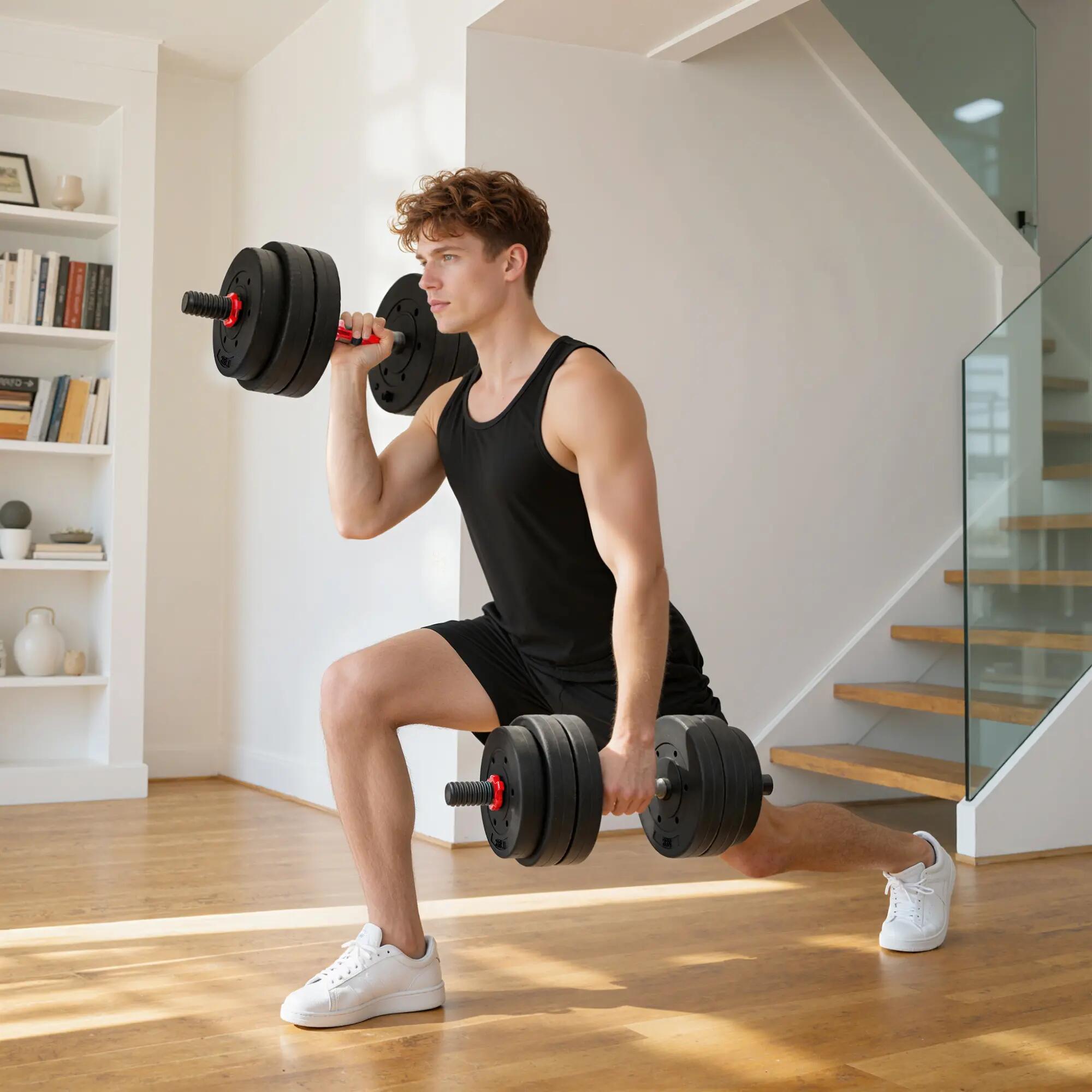 Ensemble d'haltères 2 en 1 - Musculation - Kit modulable, 25 kg - Noir/rouge 4/6