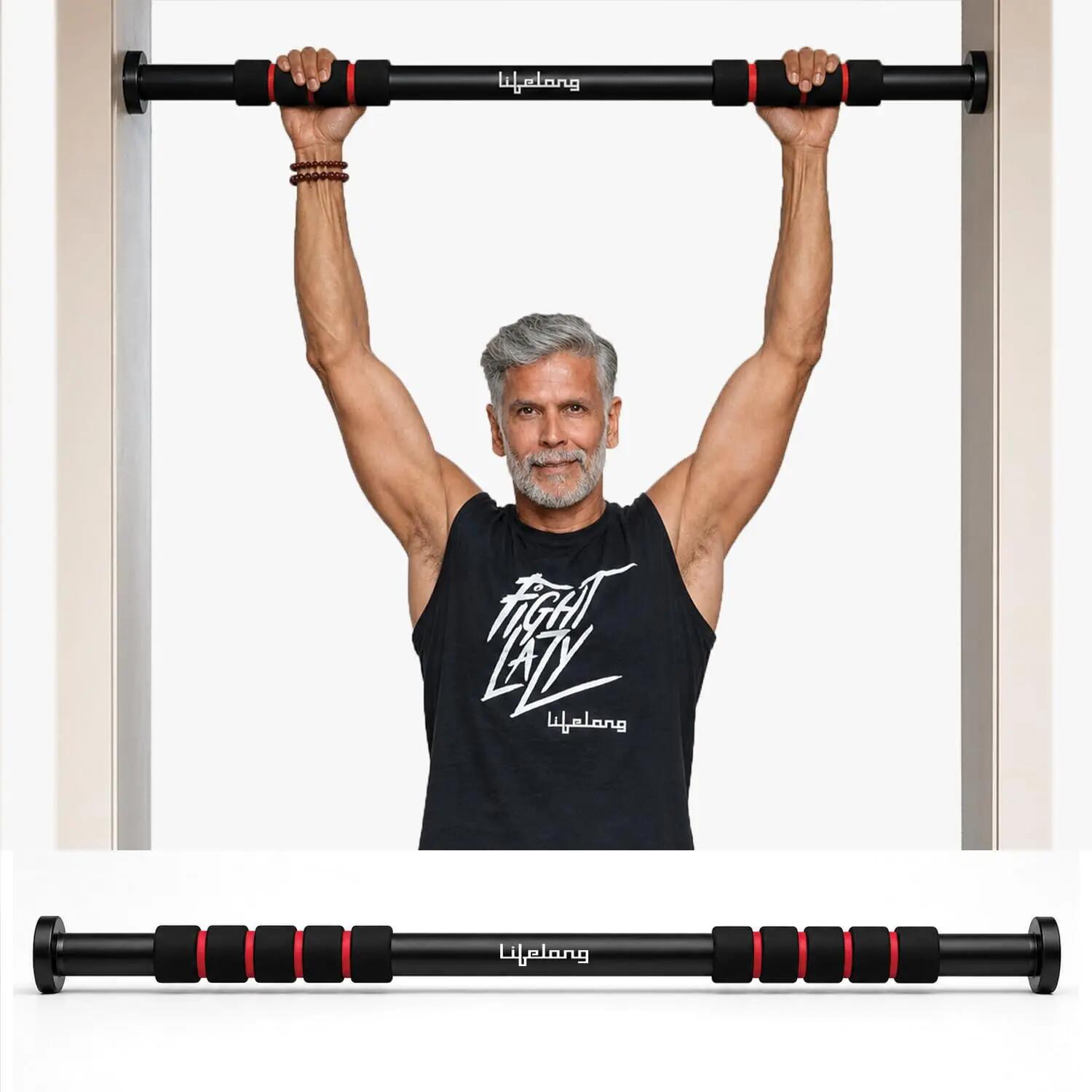 Lifelong Pull Up Bar for Home Kids| Adjustable 62–100 cm Doorway PullUp Bar For Home Gym Equipment |No Screw Pull Up Bar Door Mounted |100kg Capacity, Anti-Slip Lock, Foam Grip Handles |Gym Equipment for Home Workout -  1