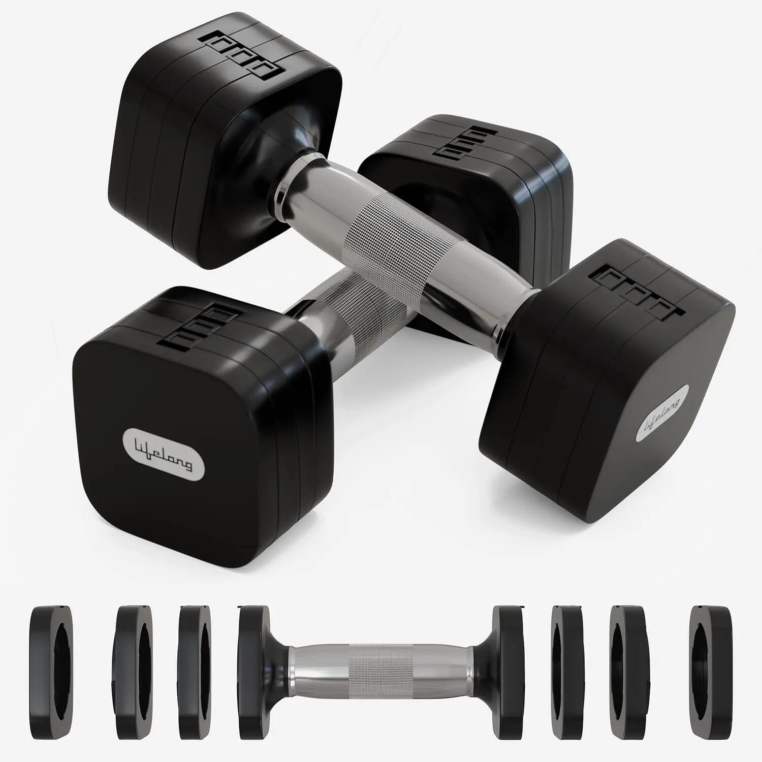Lifelong Adjustable Dumbbell Pair (2–5 kg Each, Black) – Quick Change Weights with Anti-Slip Handle for Home Workouts -  1
