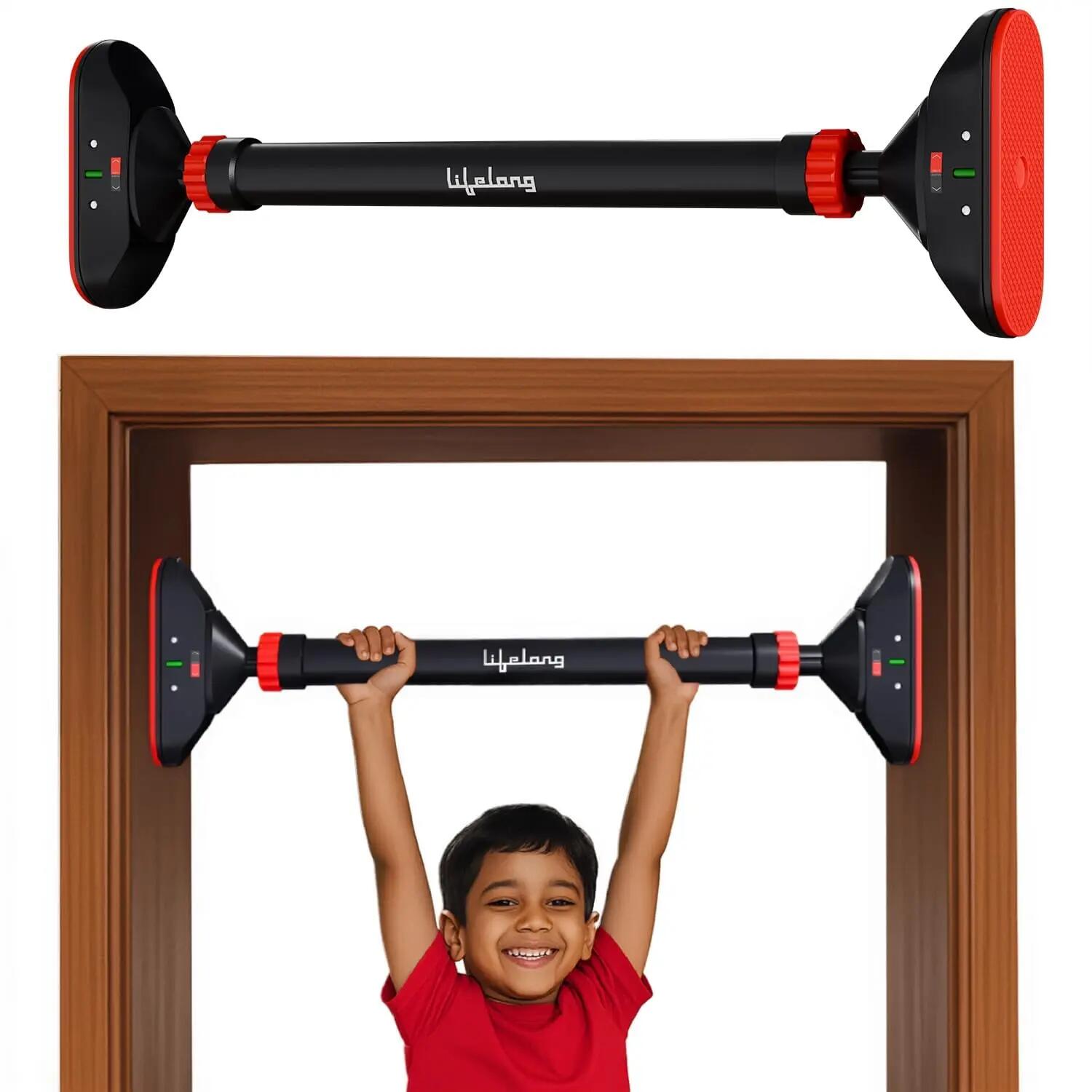 Lifelong Pull Up Bar for Home -Adjustable Rod 74cm to 97cm width, wall mounted without screws -Door Pull up bar to Increase Height -Exercise equipment for Home Gym - Chin up Bar weight capacity 200Kgs -  1