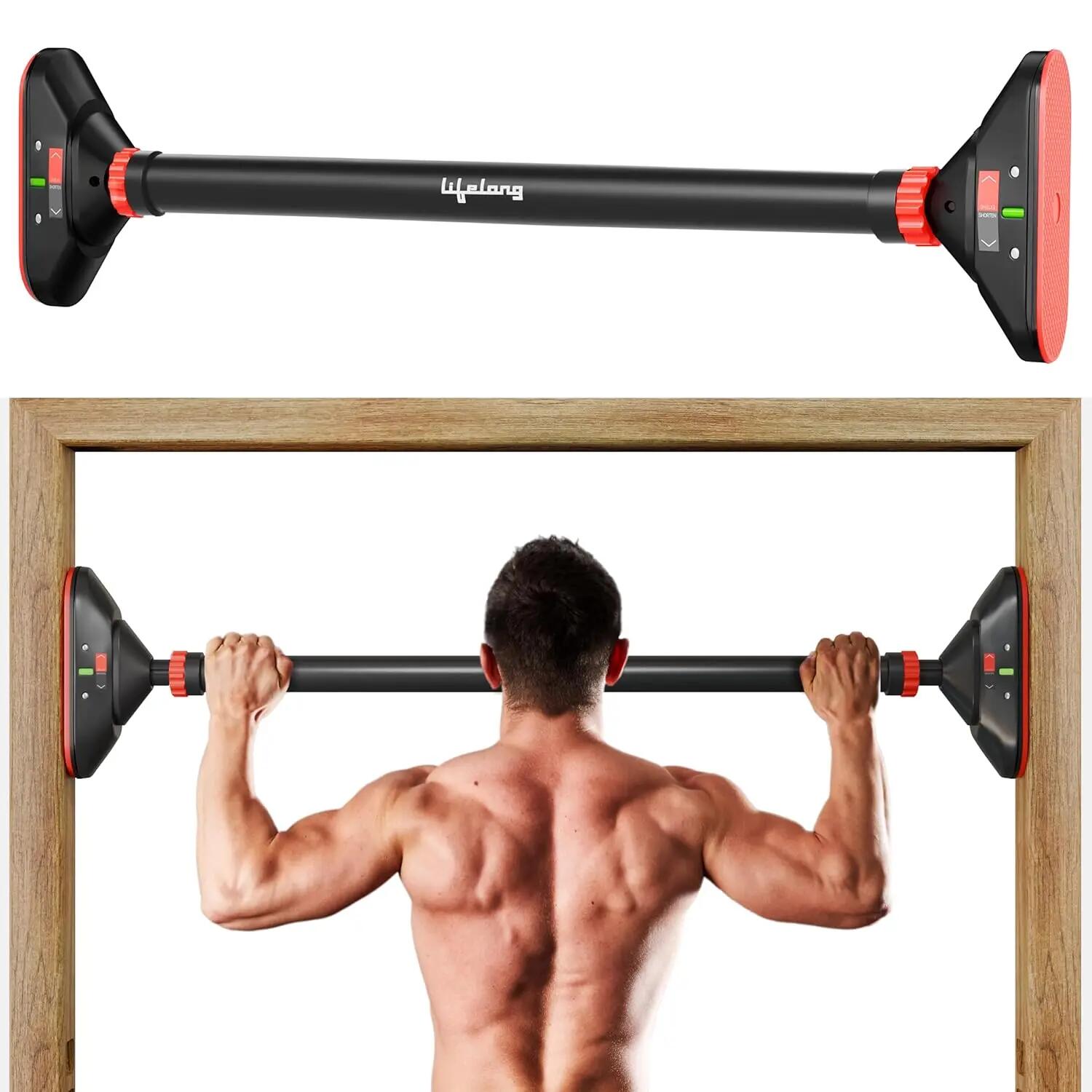 Lifelong Adjustable Pull-Up Bar for Home Gym | No Screws Hanging Bar, Adjustable Length (74-97cm), Doorway Chin-Up Bar, Gym Equipment for Men Workout, Strength Training, Weight Capacity (200kg) -  1