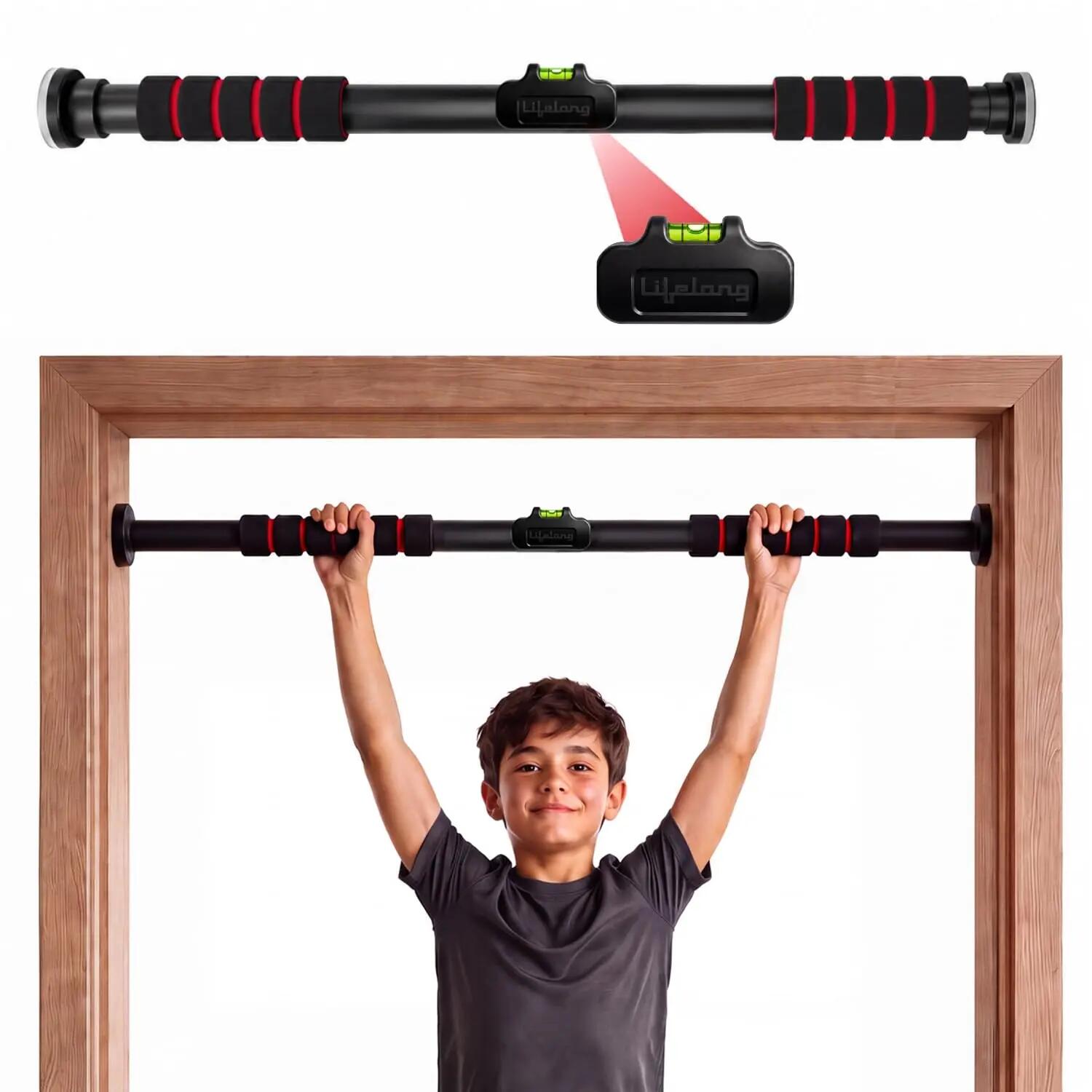 Lifelong Pull Up Bar for Home| Adjustable 62–100 cm Doorway Pull Up Bar with Built-in Leveller |No Drill Installation |100kg Capacity, Anti-Slip Lock, Foam Grip Handles |Gym Equipment for Home Workout -  1