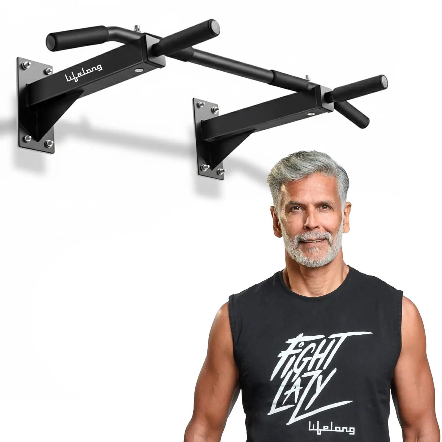 Wall Mounted Pull Up Bar 200kg Foam Grip Triangle Support -  1