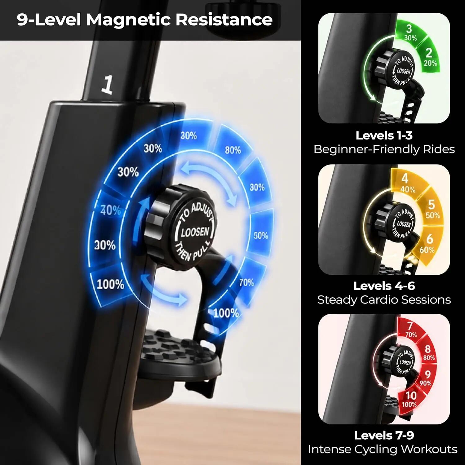 Magnetic Spin Bike 12kg Flywheel 9-Level Resistance Max Weight 120kg -  5