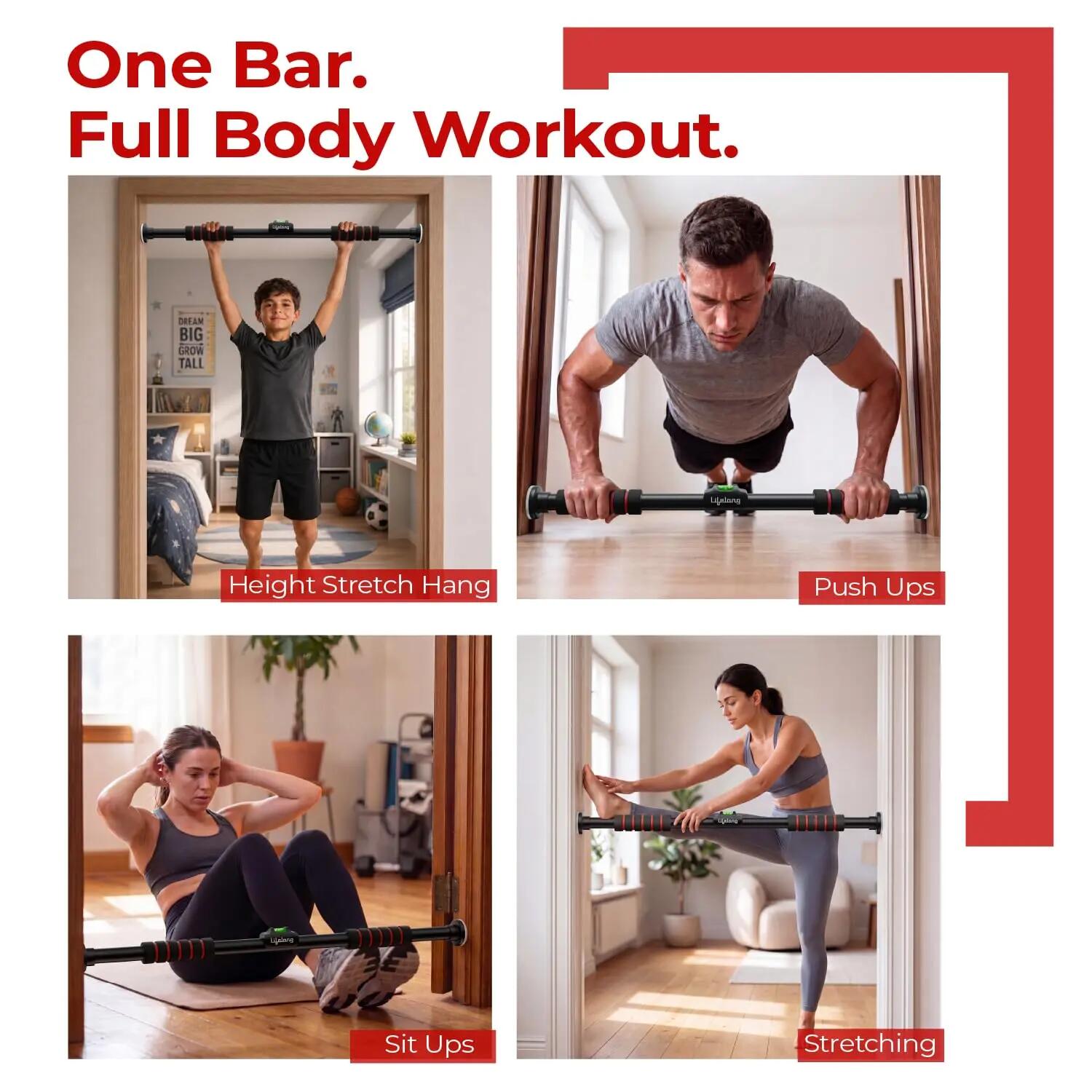 Lifelong Pull Up Bar for Home| Adjustable 62–100 cm Doorway Pull Up Bar with Built-in Leveller |No Drill Installation |100kg Capacity, Anti-Slip Lock, Foam Grip Handles |Gym Equipment for Home Workout -  5