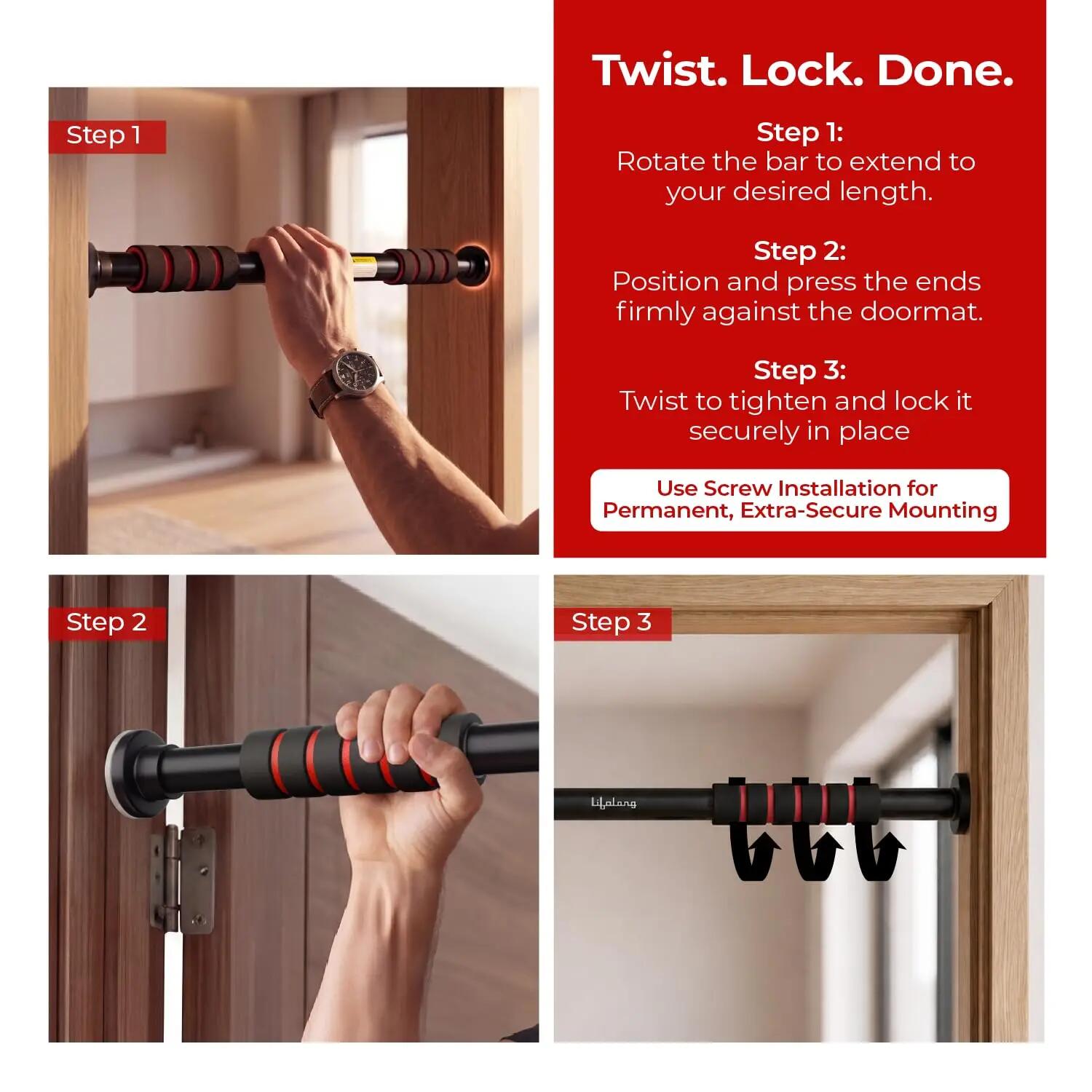 Lifelong Pull Up Bar for Home| Adjustable 62–100 cm Doorway Pull Up Bar with Built-in Leveller |No Drill Installation |100kg Capacity, Anti-Slip Lock, Foam Grip Handles |Gym Equipment for Home Workout -  4