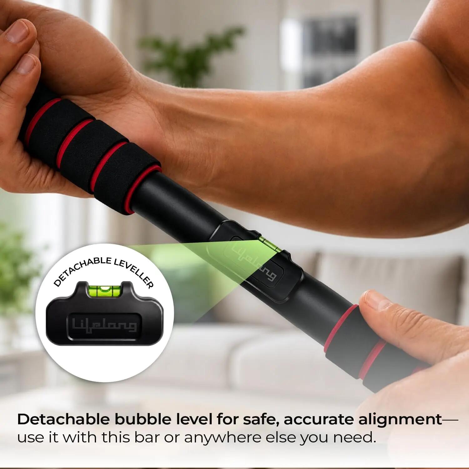 Lifelong Pull Up Bar for Home| Adjustable 62–100 cm Doorway Pull Up Bar with Built-in Leveller |No Drill Installation |100kg Capacity, Anti-Slip Lock, Foam Grip Handles |Gym Equipment for Home Workout -  3