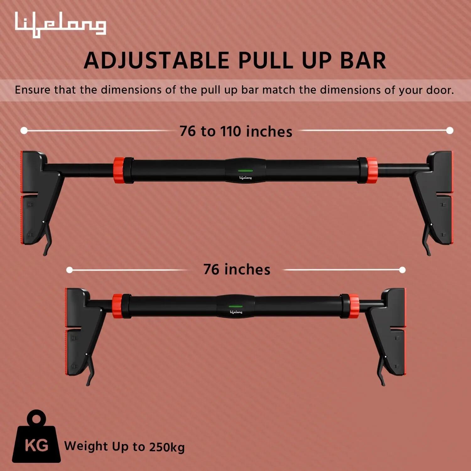 Lifelong Adjustable Pull-Up Bar for Home Gym | No Screws Hanging Bar, Adjustable Length (76-100cm), Doorway Chin-Up Bar, Gym Equipment for Men Workout, Strength Training, Weight Capacity (250kg) -  2