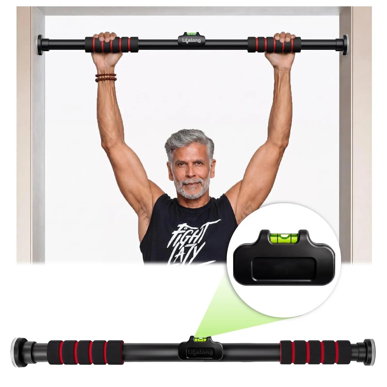 Lifelong Pull Up Bar for Home| Adjustable 62–100 cm Doorway Pull Up Bar with Built-in Leveller |No Drill Installation |100kg Capacity, Anti-Slip Lock, Foam Grip Handles |Gym Equipment for Home Workout -  2