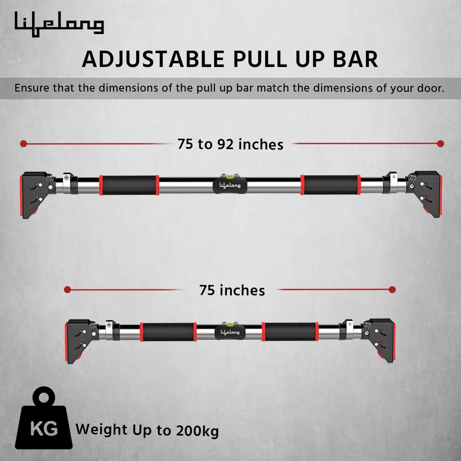Lifelong Pull Up Bar for Home -Adjustable Rod 75cm to 92cm width, wall mounted without screws -Door Pull up bar to Increase Height -Exercise equipment for Home Gym - Chin up Bar weight capacity 200Kgs -  2
