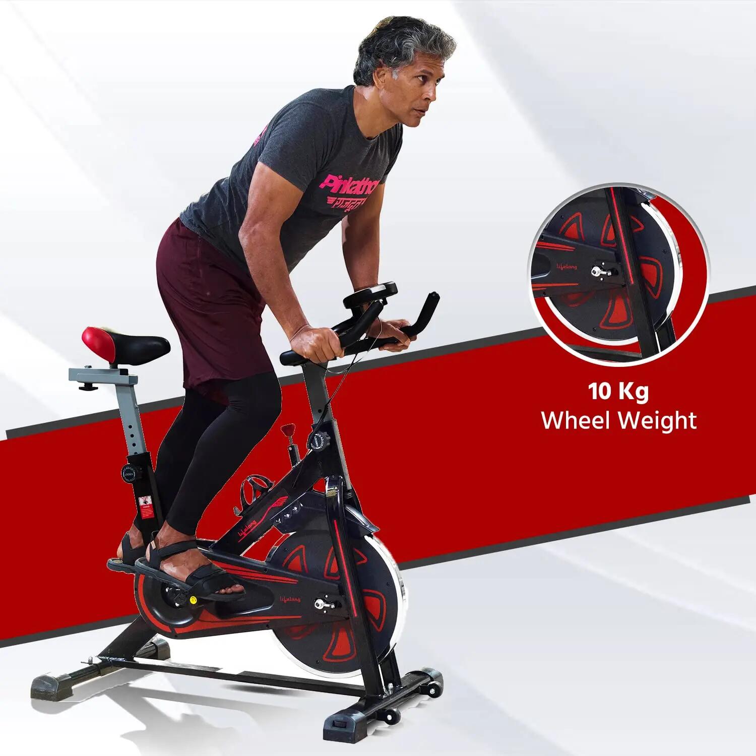 Lifelong Fit Pro Spin Fitness Bike with 10Kg Flywheel, Adjustable Resistance, LCD Monitor and Heart Rate Sensor for Fitness at Home, (LLF199, Black) -  2