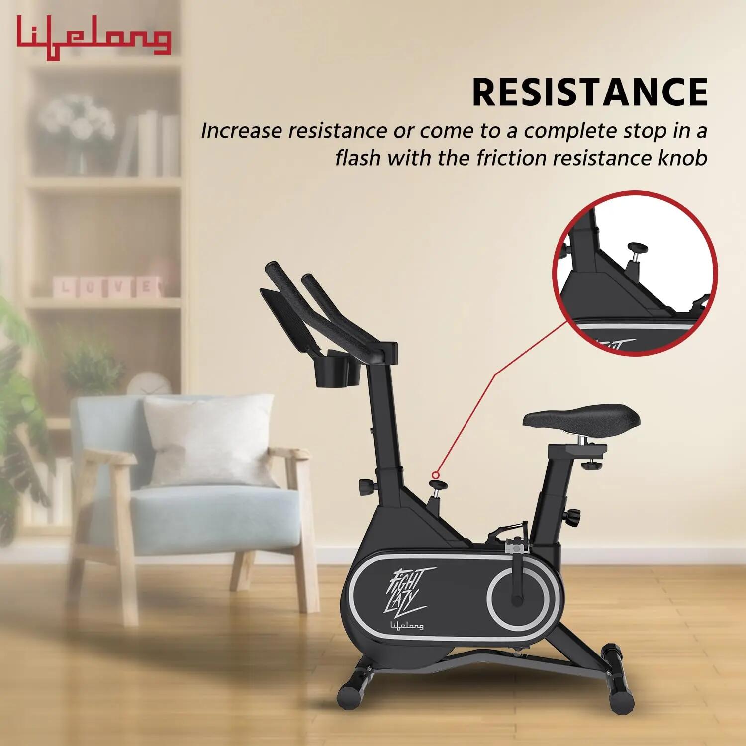 Lifelong Fit Pro Spin Fitness Bike with 7Kg Flywheel, Adjustable Resistance & Heart Rate Sensor for Fitness at Home Workouts|Max Weight Capacity: 120 kg (LLSBB50, Black) -  3