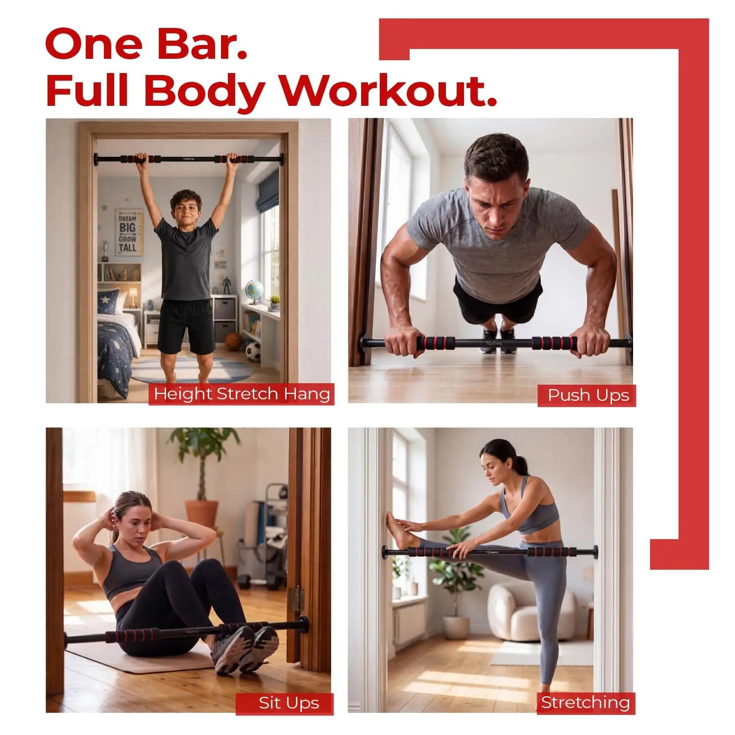 Lifelong Pull Up Bar for Home Kids| Adjustable 62–100 cm Doorway PullUp Bar For Home Gym Equipment |No Screw Pull Up Bar Door Mounted |100kg Capacity, Anti-Slip Lock, Foam Grip Handles |Gym Equipment for Home Workout -  2