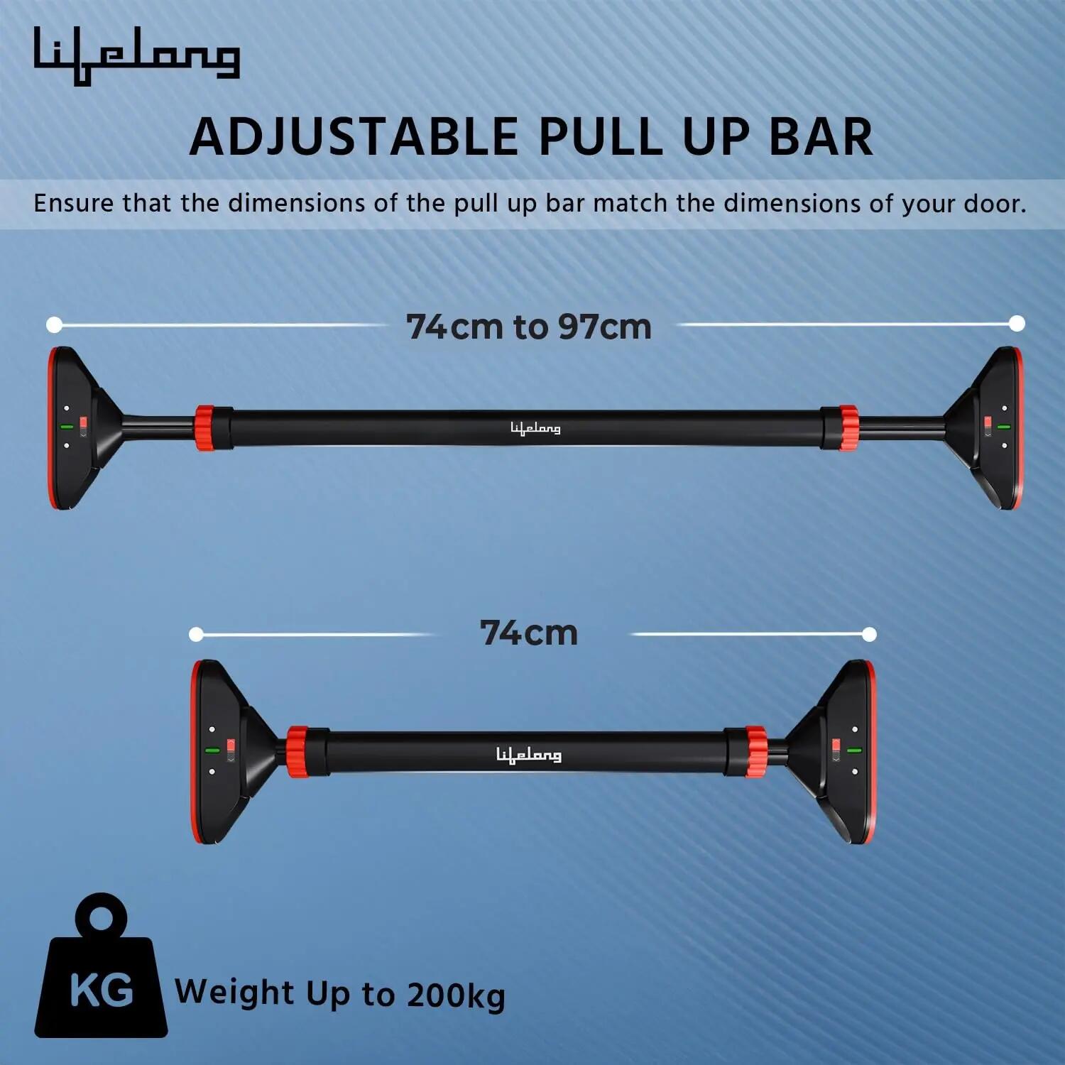 Lifelong Adjustable Pull-Up Bar for Home Gym | No Screws Hanging Bar, Adjustable Length (74-97cm), Doorway Chin-Up Bar, Gym Equipment for Men Workout, Strength Training, Weight Capacity (200kg) -  2